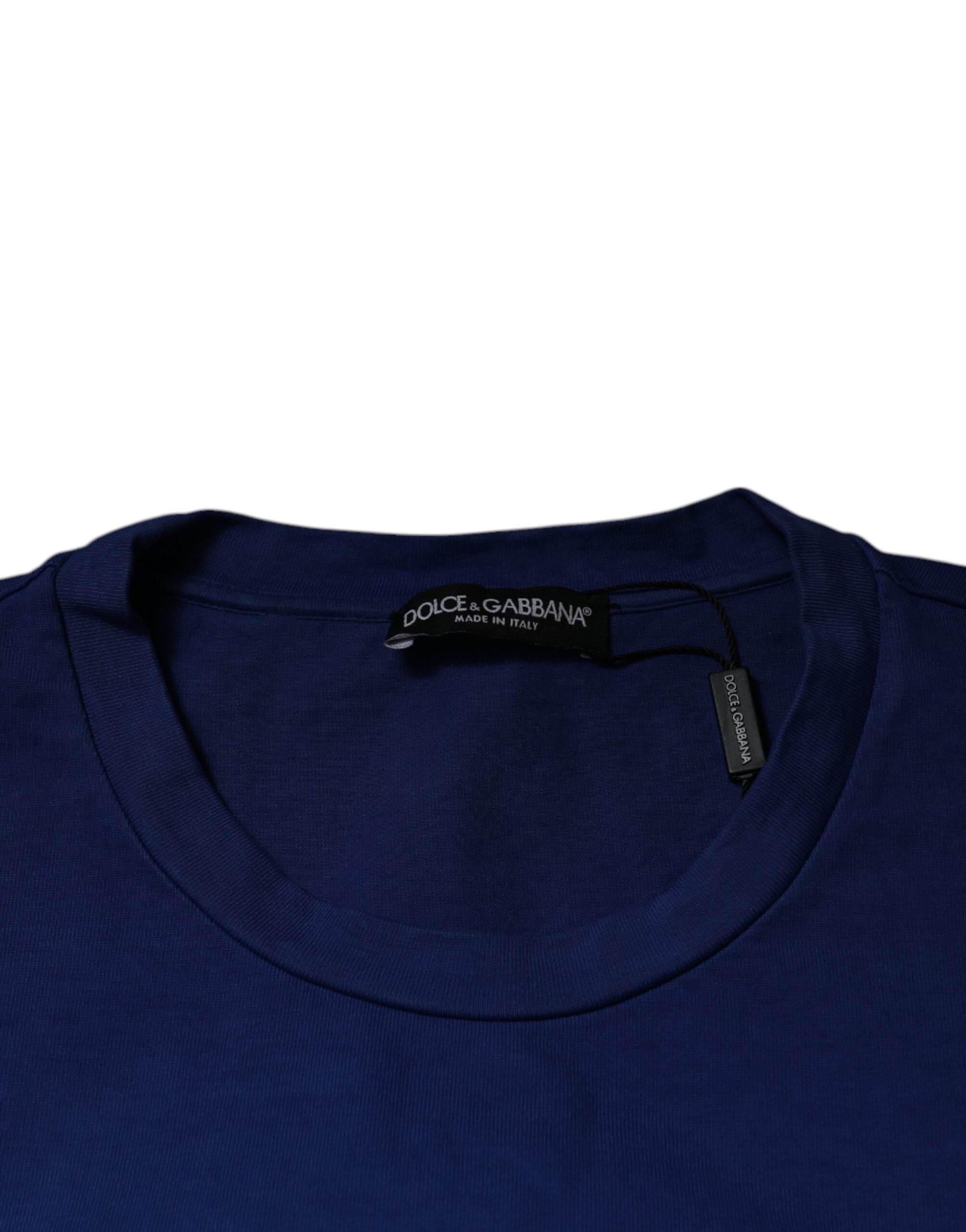 Dolce & Gabbana Blue Graphic Print Cotton Crew Neck Men's T-shirt