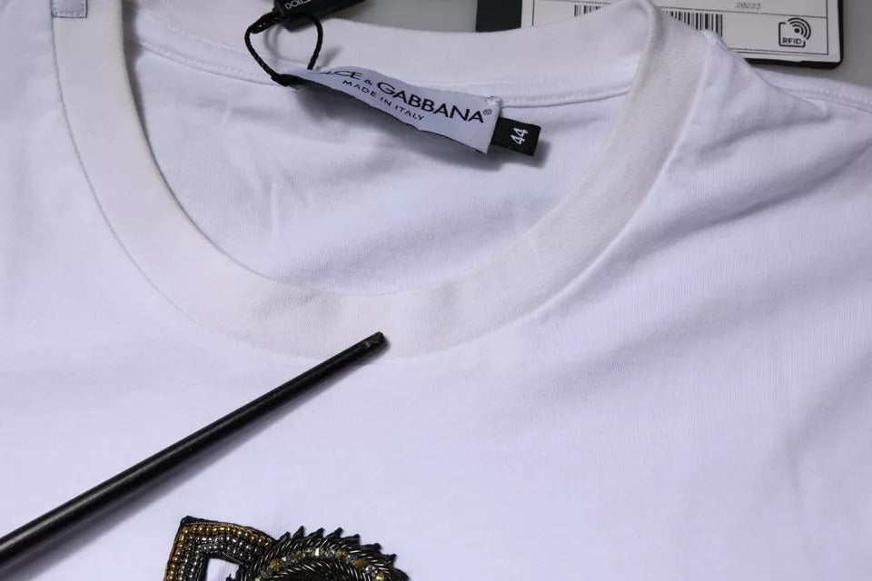 Dolce & Gabbana White DG Logo Cotton Crew Neck Men's T-shirt (Pre-Owned)