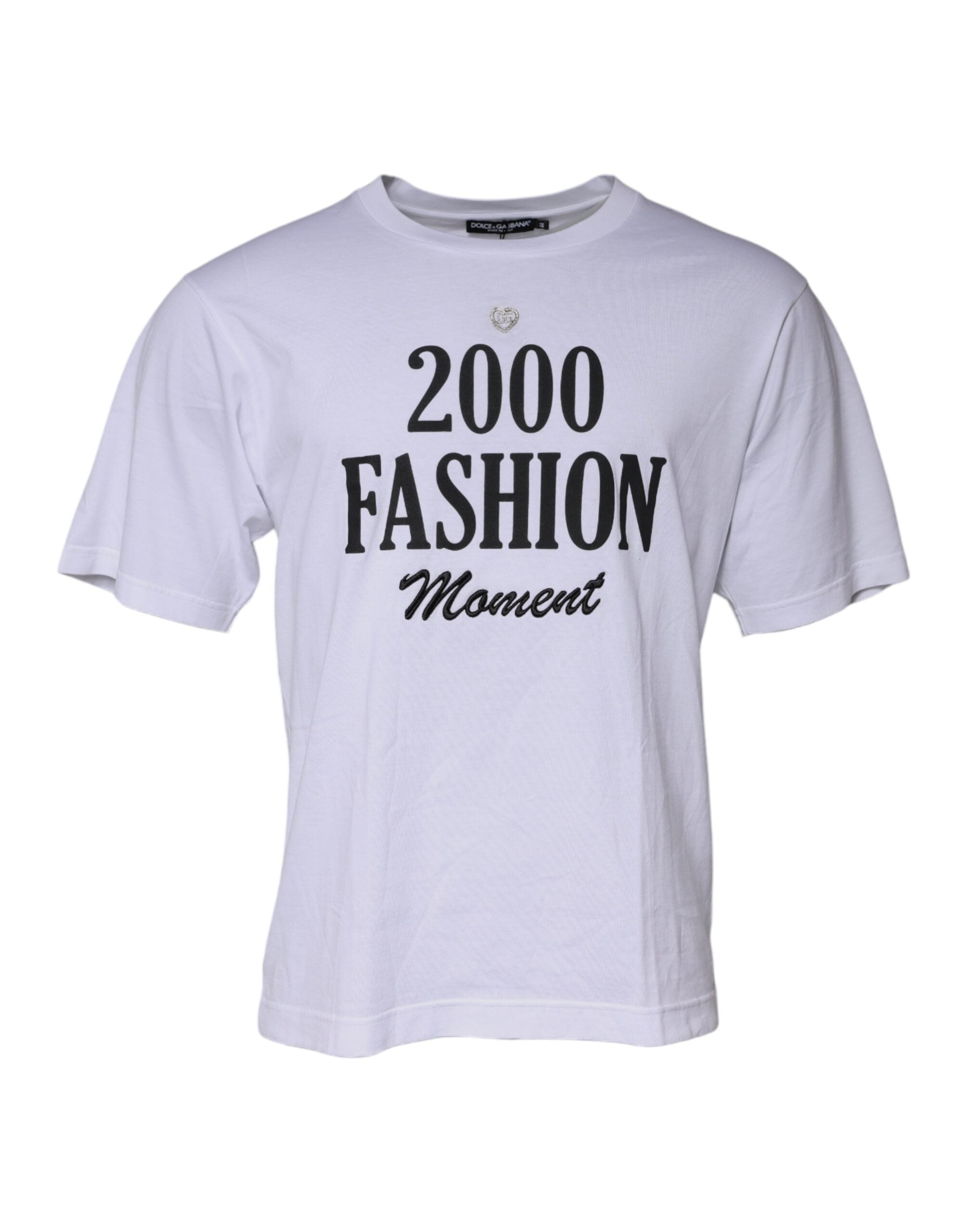 Dolce & Gabbana White Graphic Print Cotton Crew Neck Men's T-shirt (Pre-Owned)