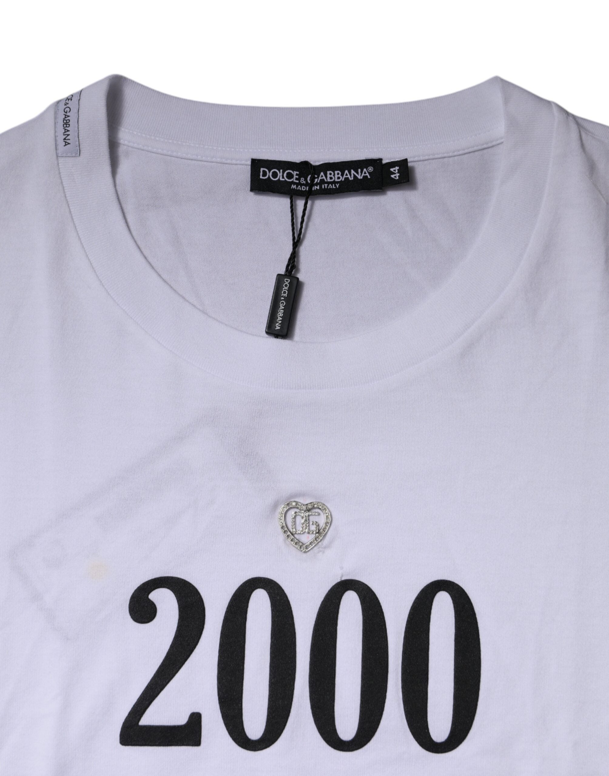 Dolce & Gabbana White Graphic Print Cotton Crew Neck Men's T-shirt (Pre-Owned)