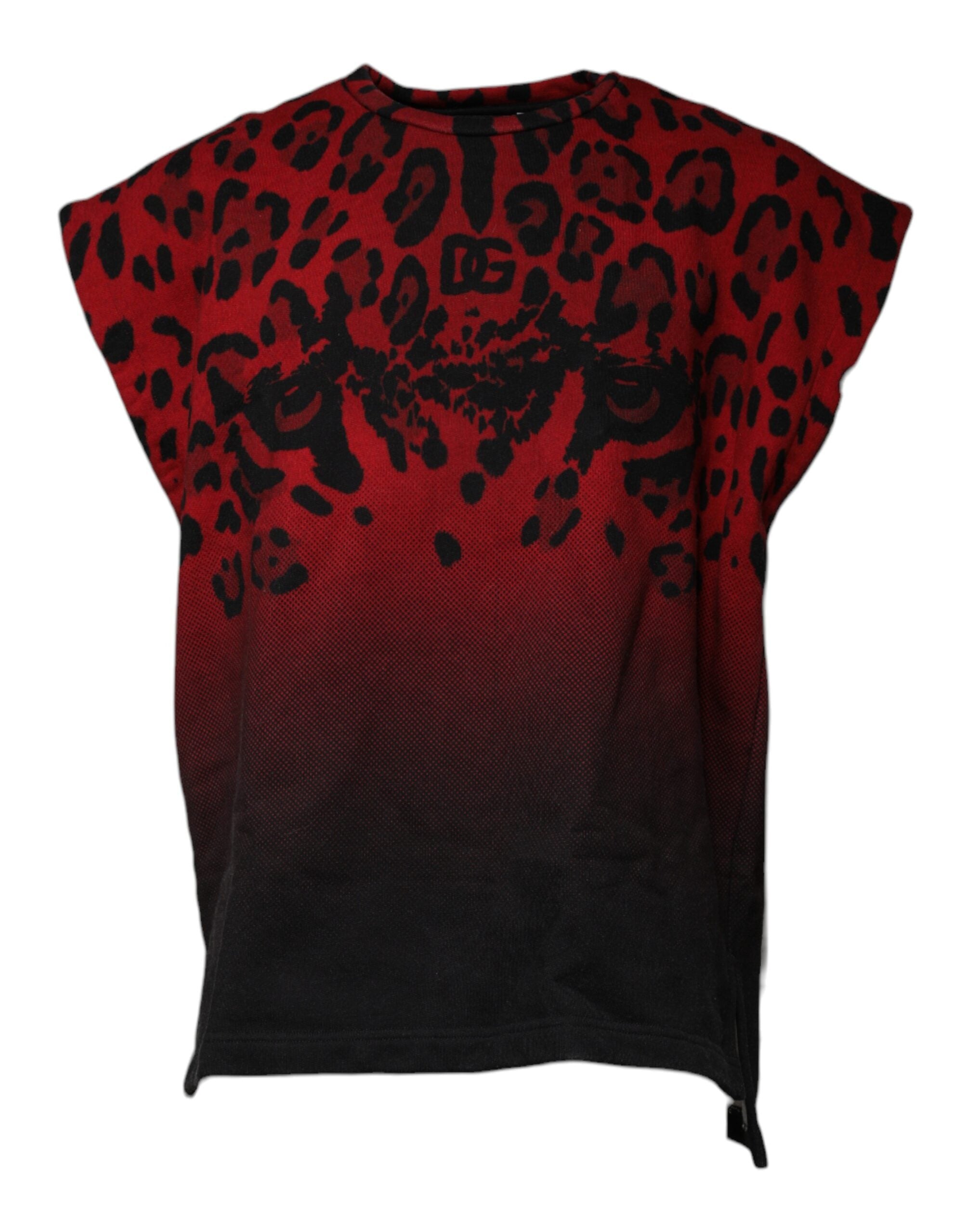 Dolce & Gabbana Red Leopard Print Cotton Sleeveless Men's T-shirt