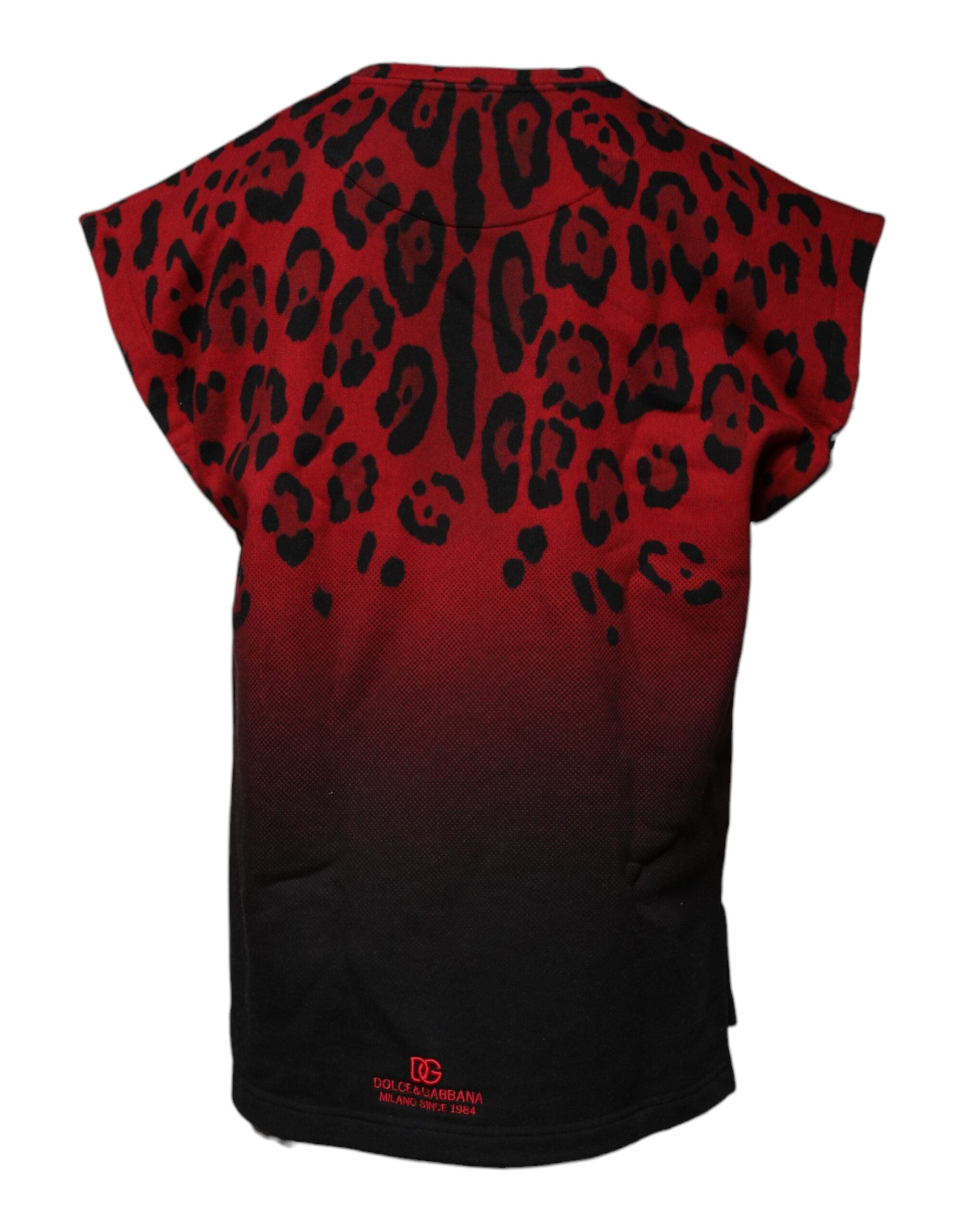 Dolce & Gabbana Red Leopard Print Cotton Sleeveless Men's T-shirt