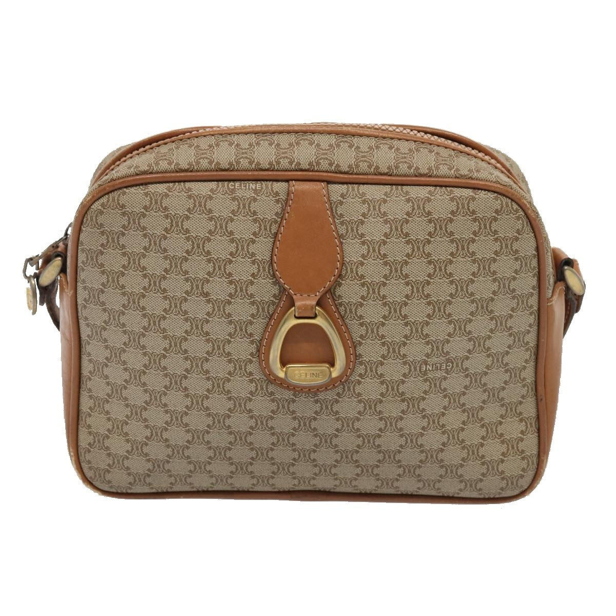 Celine Vintage Macadam Canvas And Leather Beige Canvas Shoulder Bag Bag (Pre-Owned)