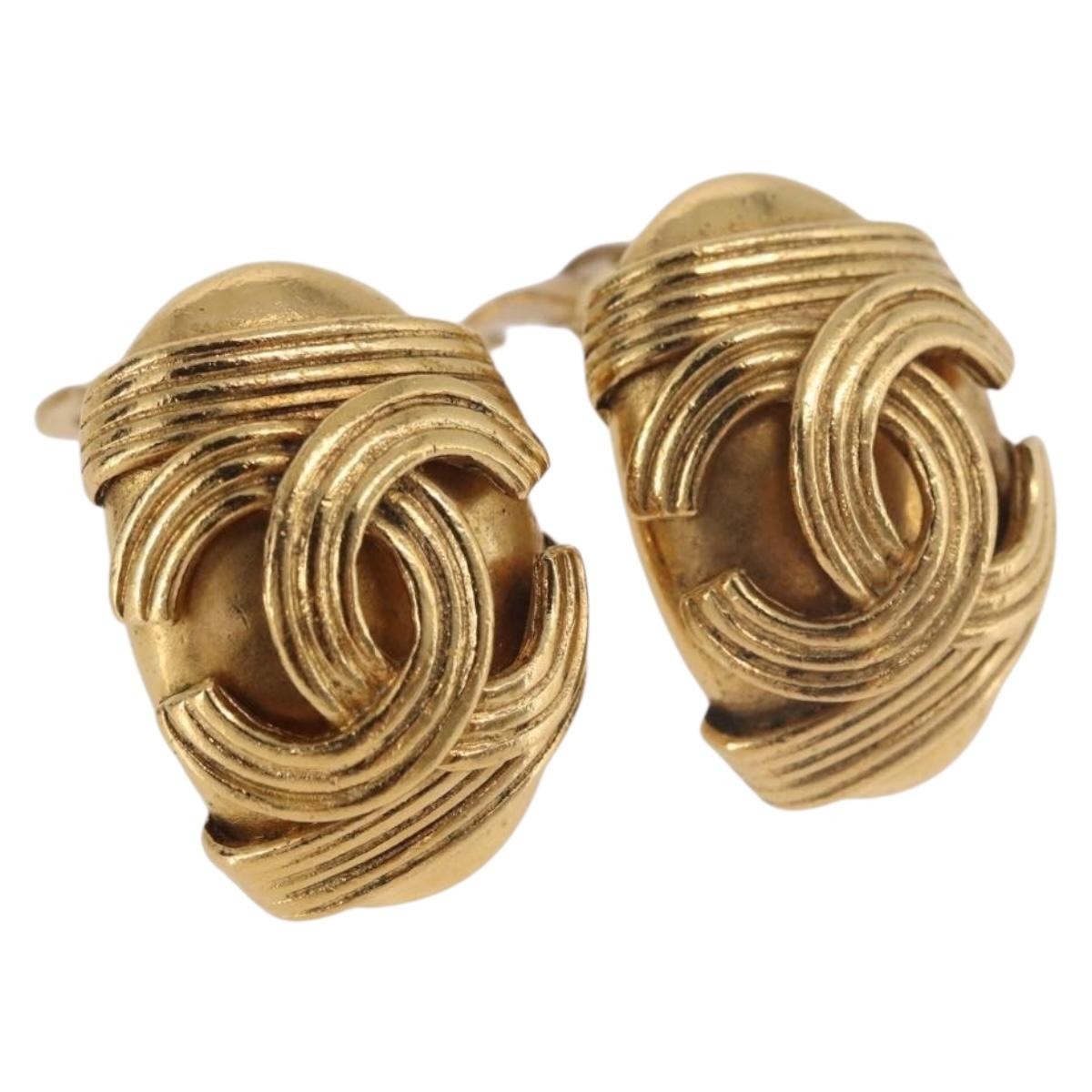 Chanel Cc Clip On Metal Gold Metal Earrings Jewelry (Pre-Owned)