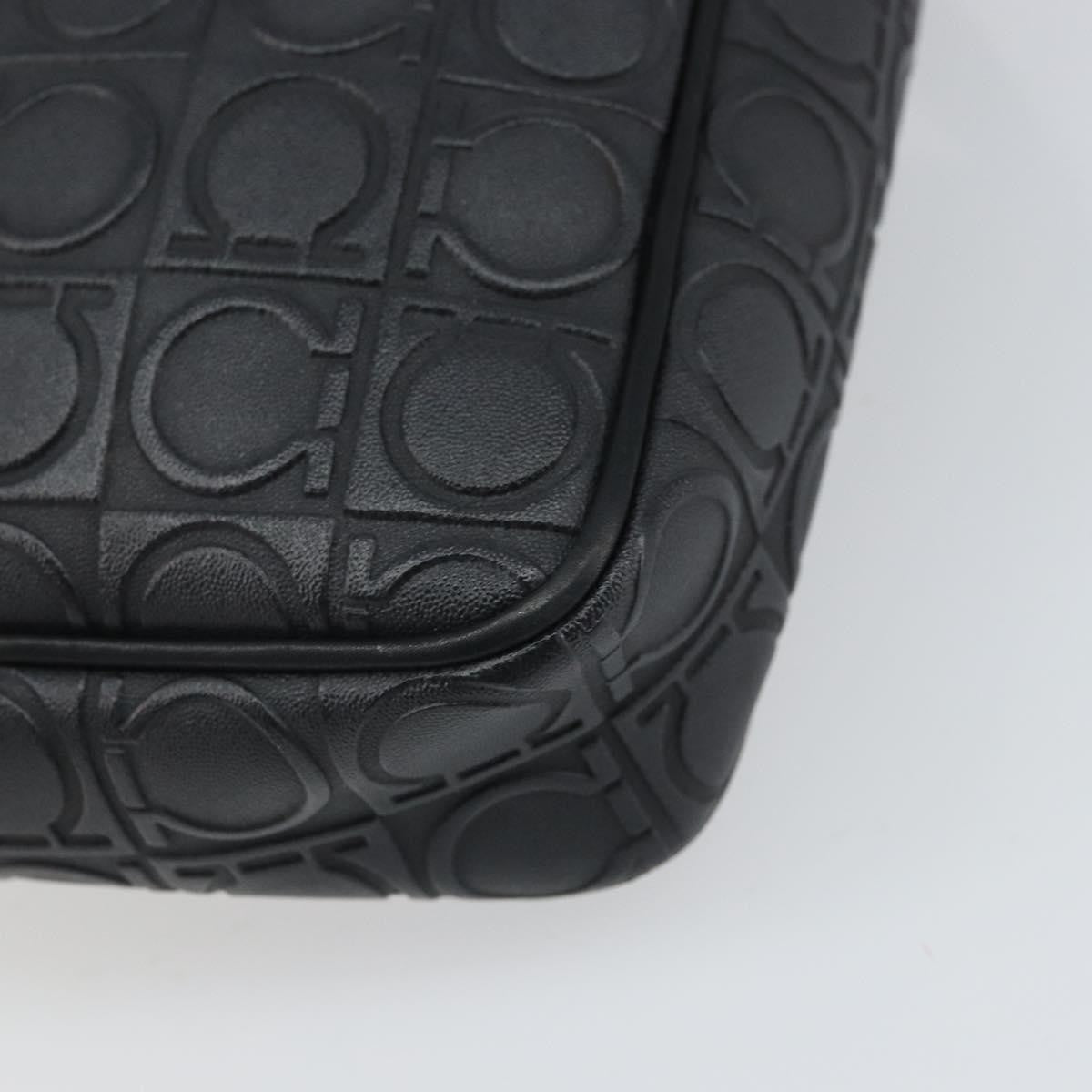 Salvatore Ferragamo Gancini Leather Black Leather Shoulder Bag Bag (Pre-Owned)