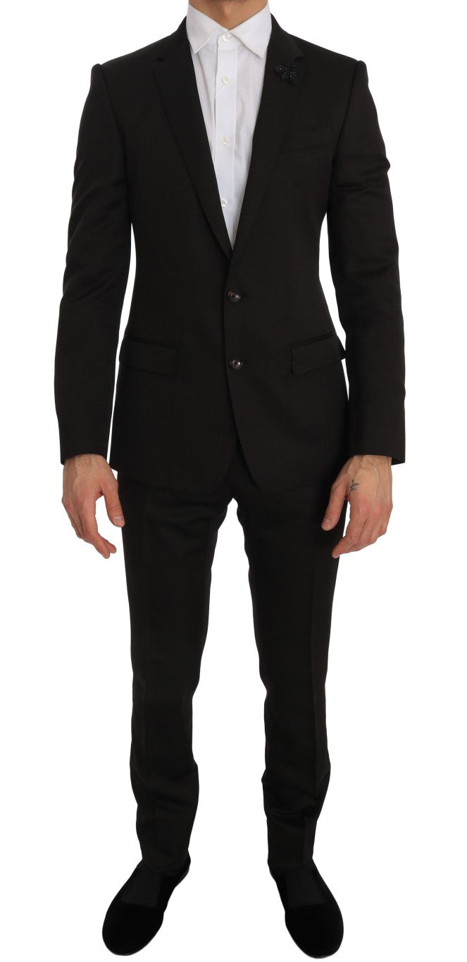 Dolce & Gabbana Brown Wool Crystal Bee Slim Fit Men's MARTINI