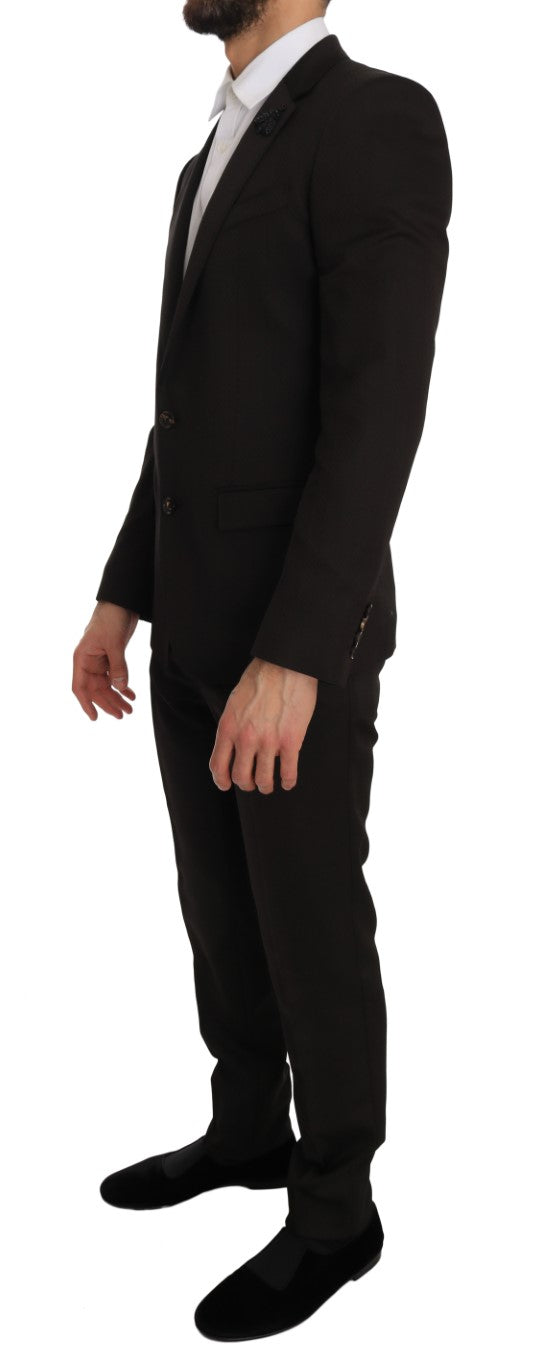 Dolce & Gabbana Brown Wool Crystal Bee Slim Fit Men's MARTINI