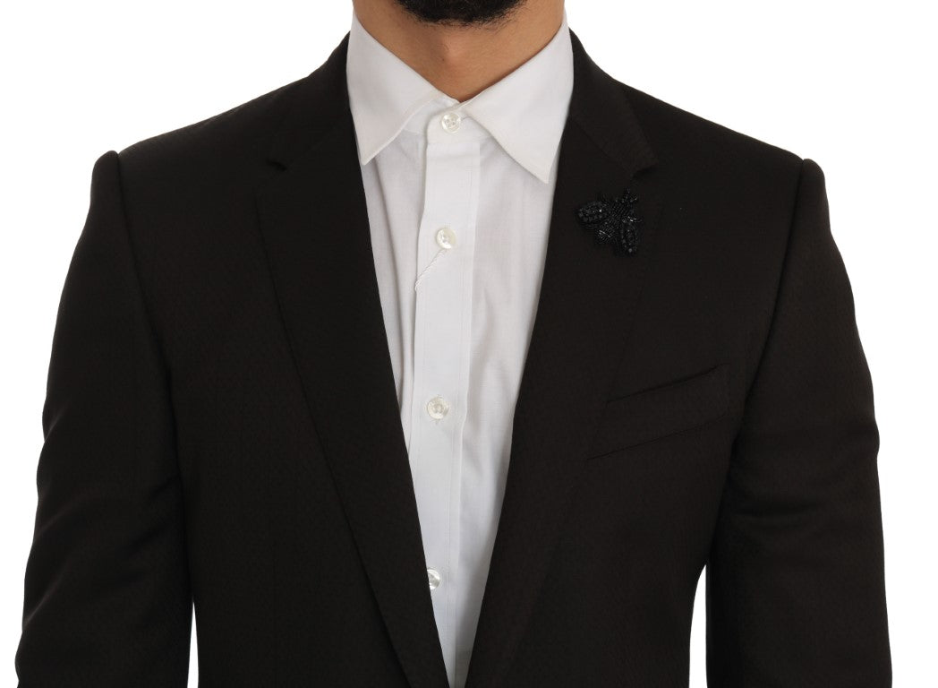 Dolce & Gabbana Brown Wool Crystal Bee Slim Fit Men's MARTINI