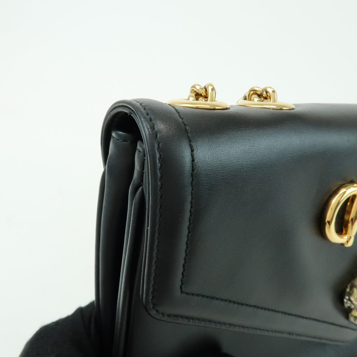 Gucci Rajah Chain Leather Black Leather Tote Bag Bag (Pre-Owned)