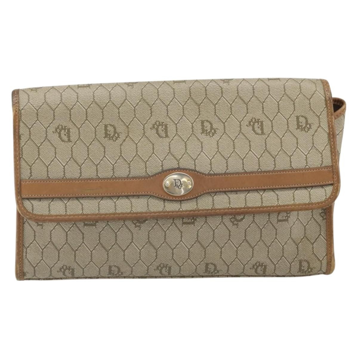 Christian Dior Vintage Honeycomb Canvas And Leather Beige Canvas Shoulder Bag Bag (Pre-Owned)