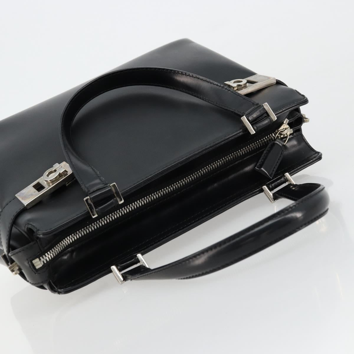 Salvatore Ferragamo Double Gancini Side Buckle Leather Black Leather Tote Bag Bag (Pre-Owned)