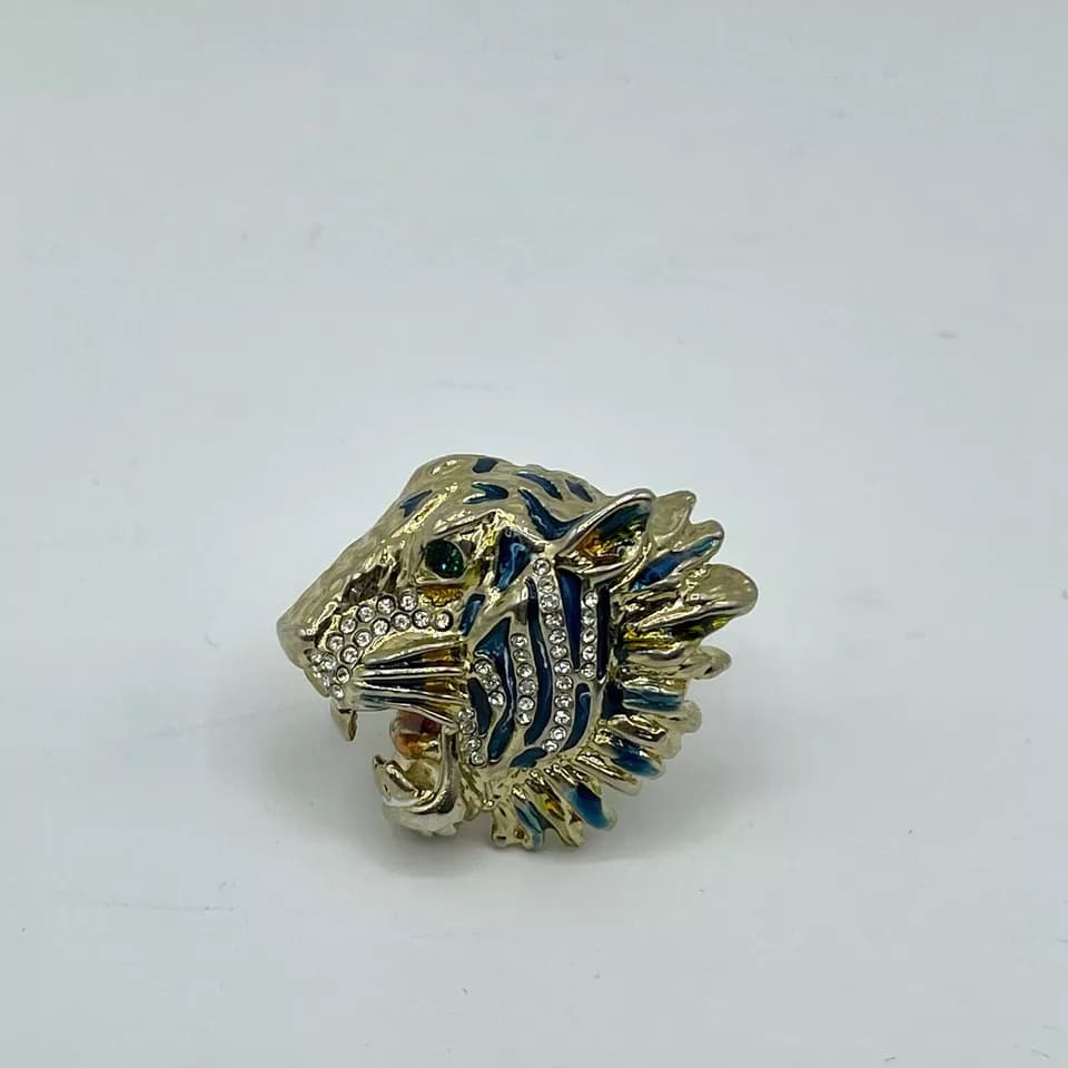 Gucci Women's Bronze Rajah Tiger Head Ring with Crystals