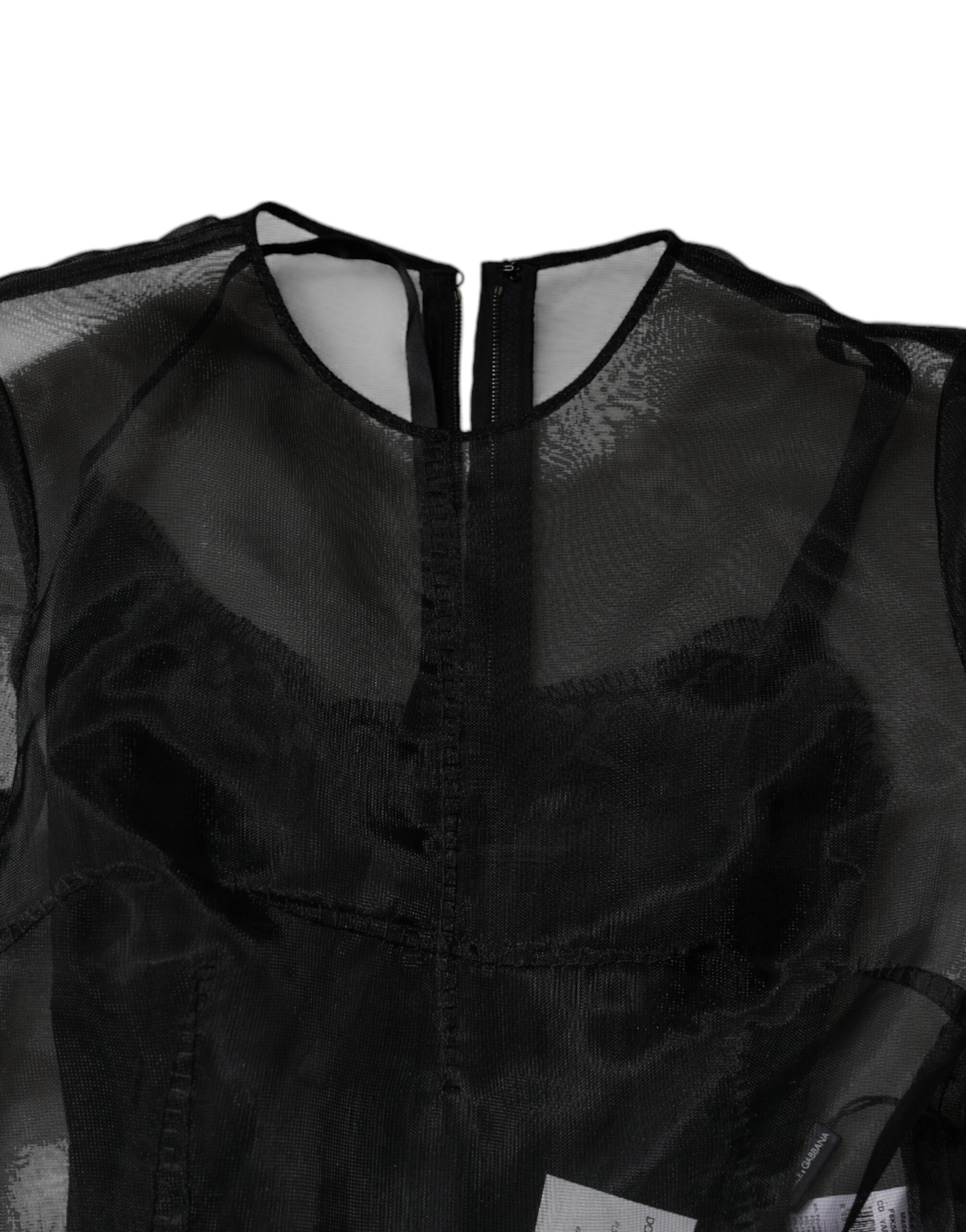 Dolce & Gabbana Black Tulle A-line Midi Cocktail Gown Women's Dress