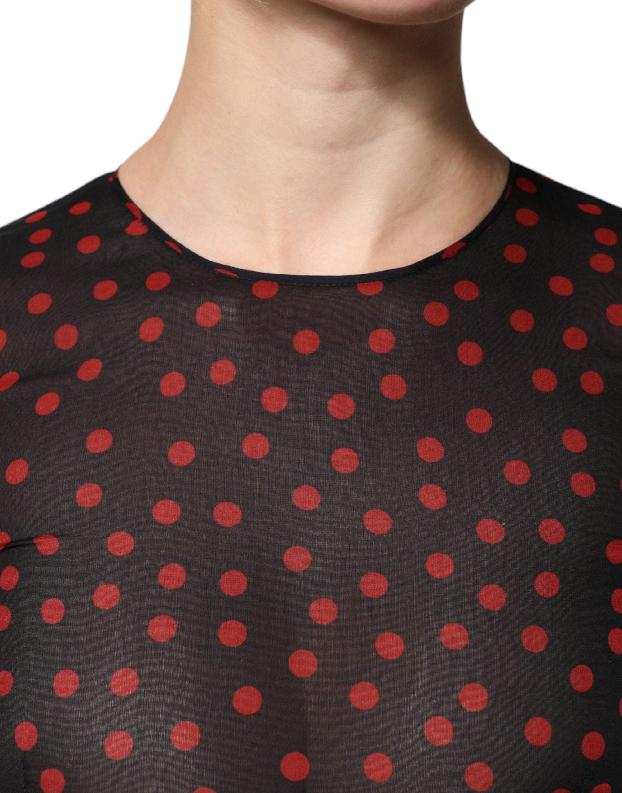 Dolce & Gabbana Black Red Polka Dot Silk Layered Midi Women's Dress