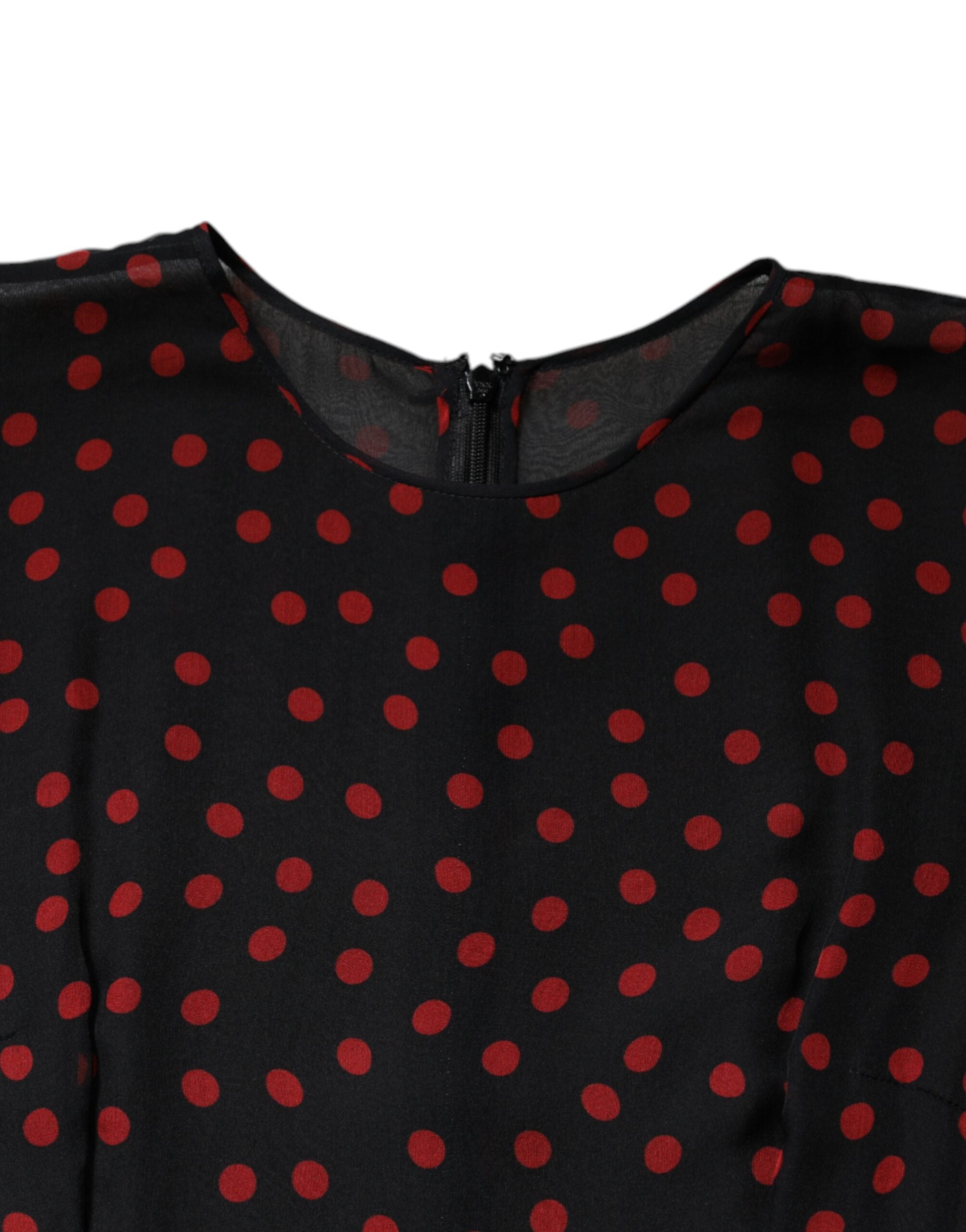 Dolce & Gabbana Black Red Polka Dot Silk Layered Midi Women's Dress