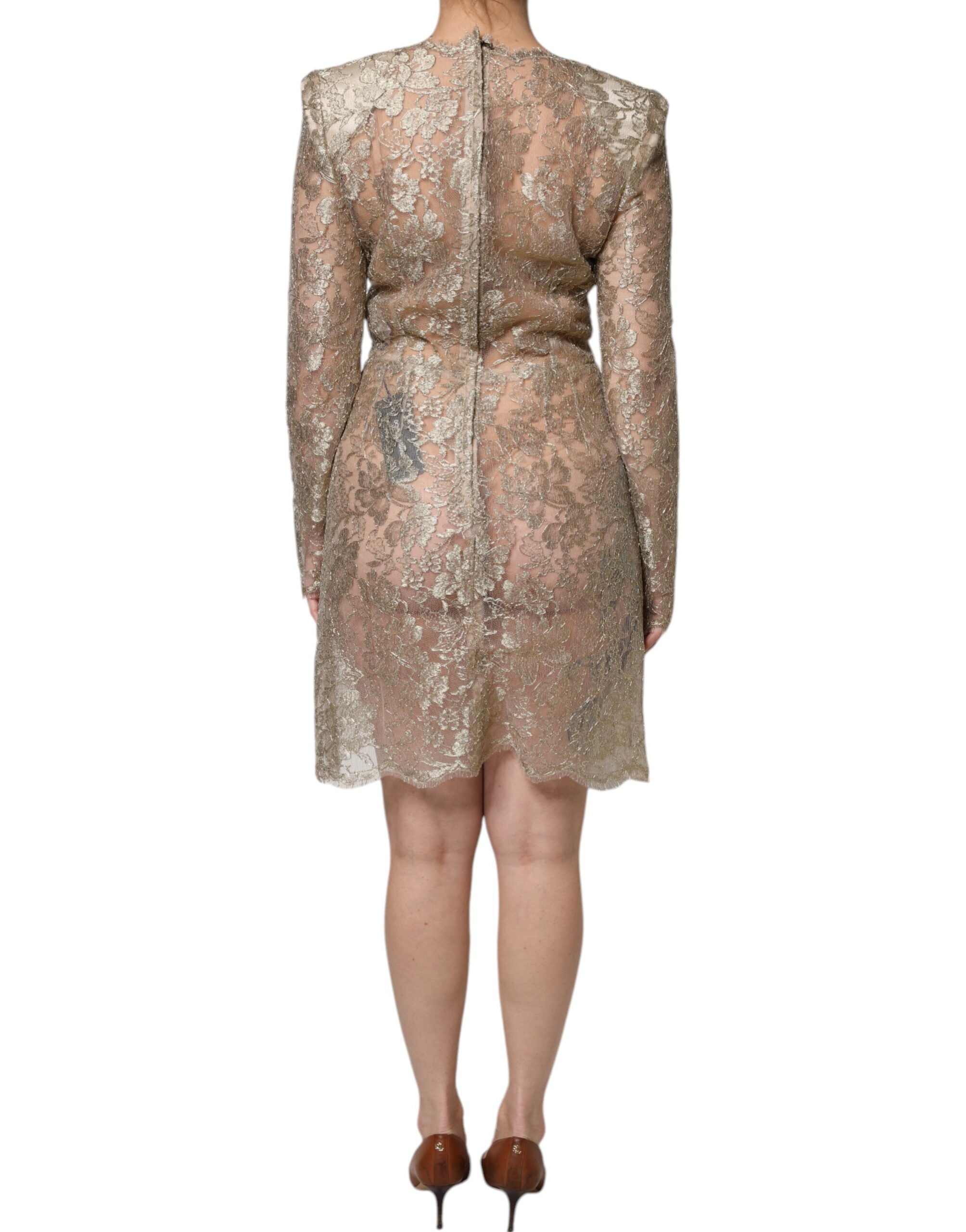 Dolce & Gabbana Gold Floral Lace A-line Sheath Mini Women's Dress