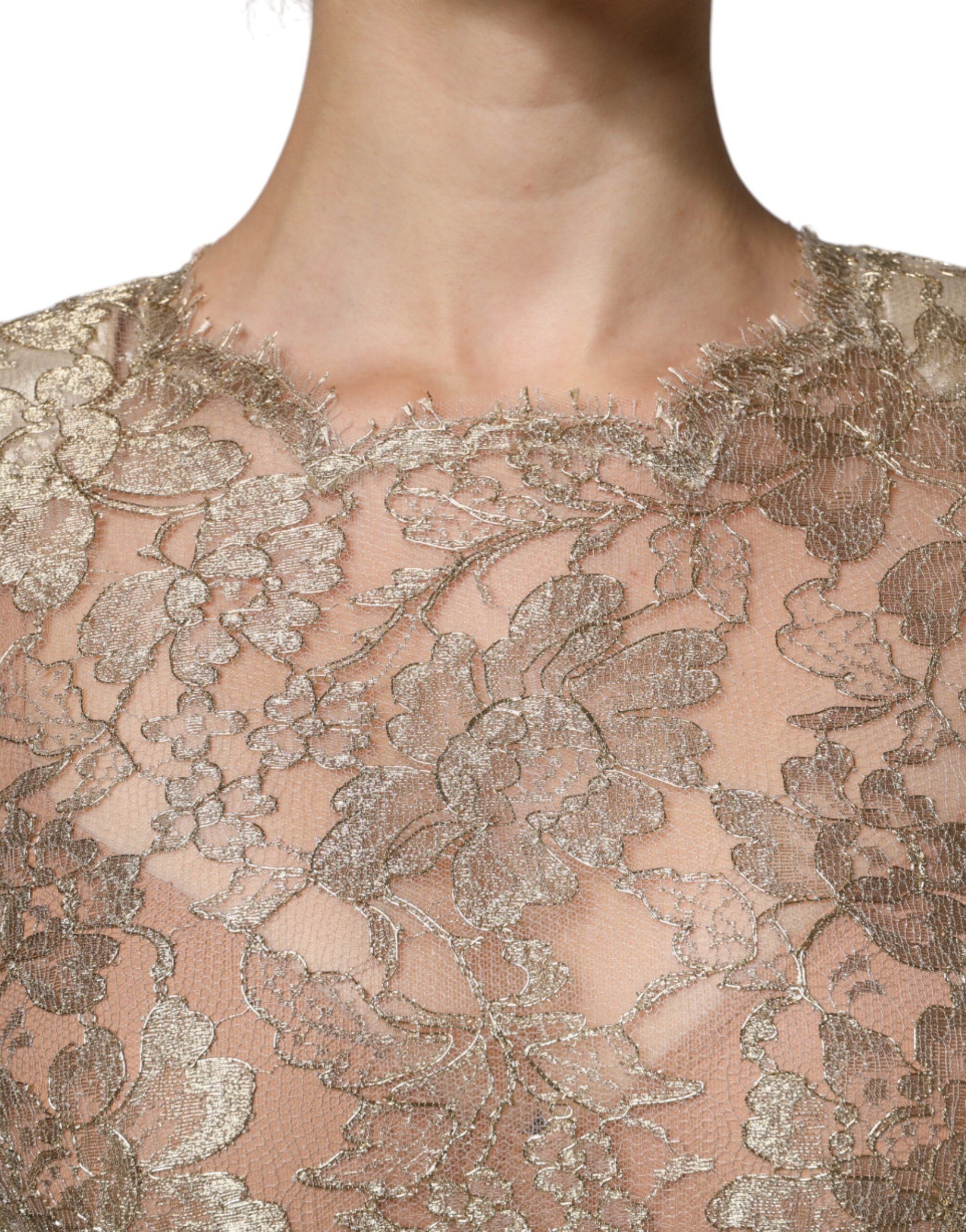 Dolce & Gabbana Gold Floral Lace A-line Sheath Mini Women's Dress