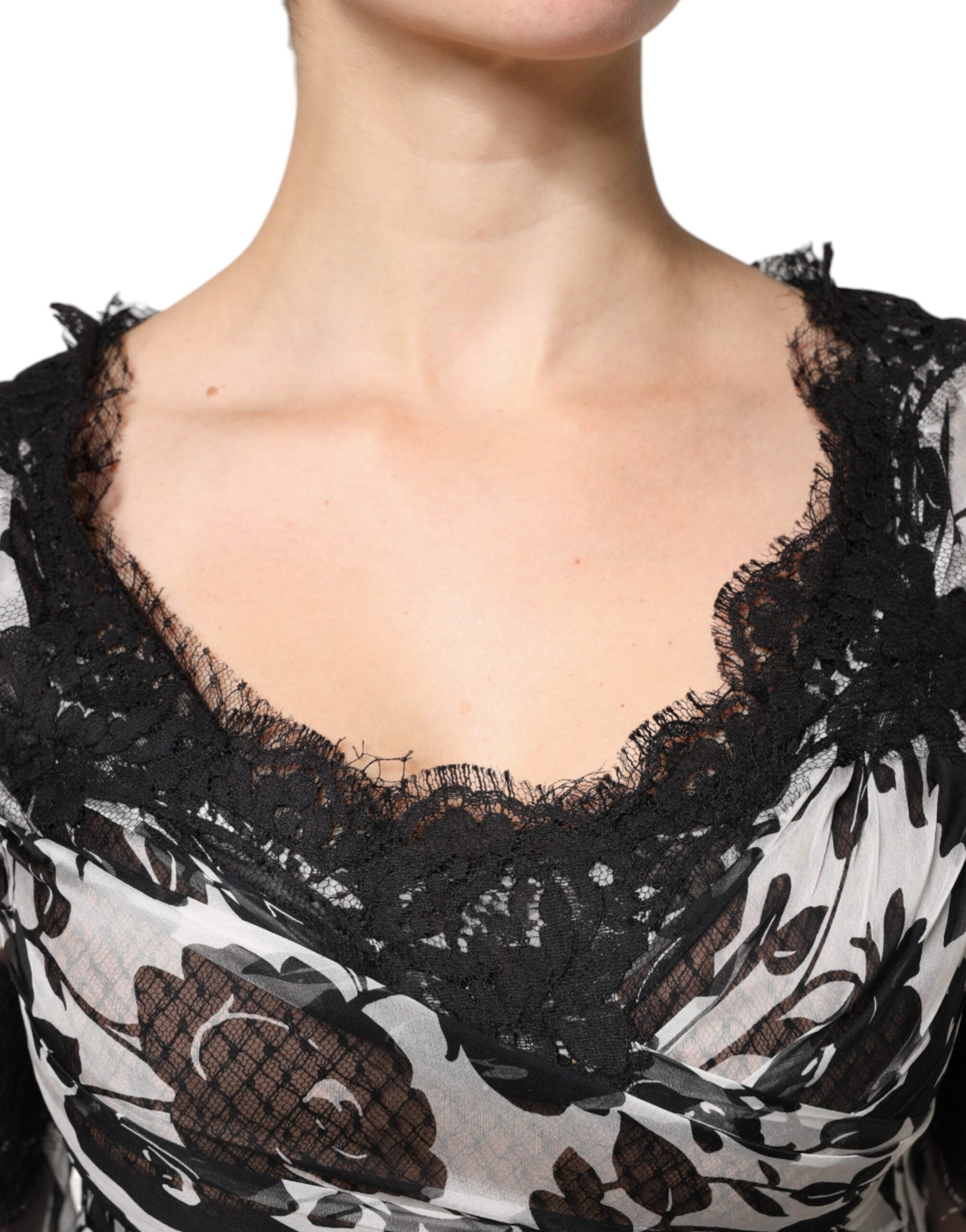 Dolce & Gabbana Black Silk Floral Lace Ricamo Ball Maxi Women's Dress (Pre-Owned)