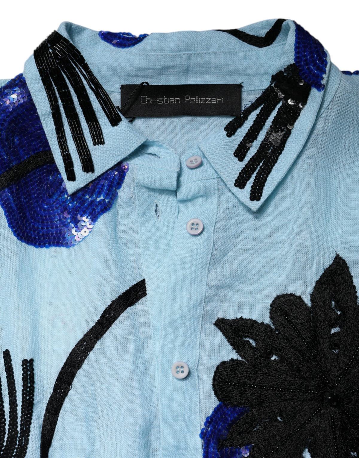 Christian Pellizzari Light Blue Floral Embellished Shirt Maxi Women's Dress