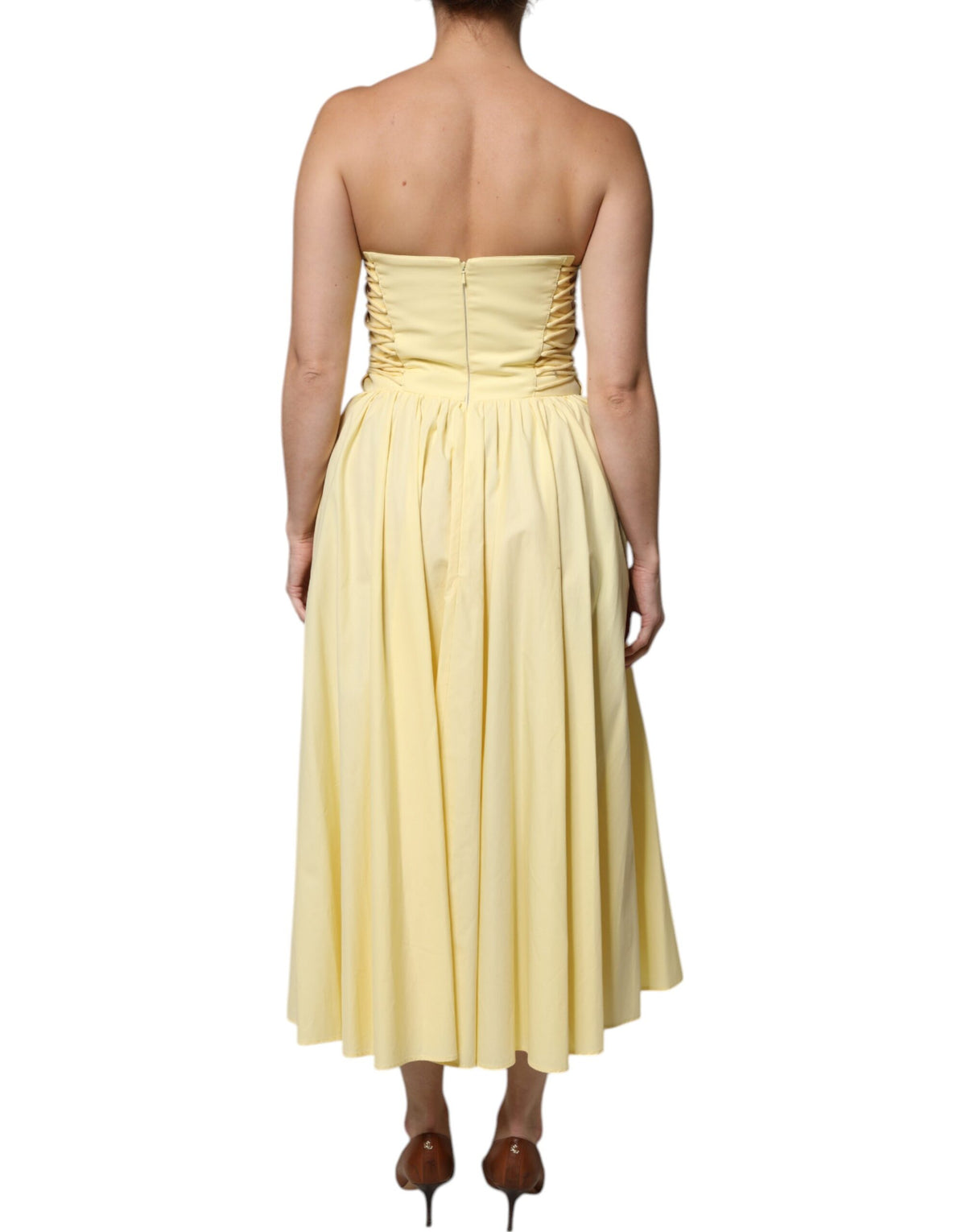 Philosophy Yellow Cotton Corset Midi Women's Dress