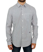 GF Ferre Chic Gray Striped Cotton Casual Men's Shirt