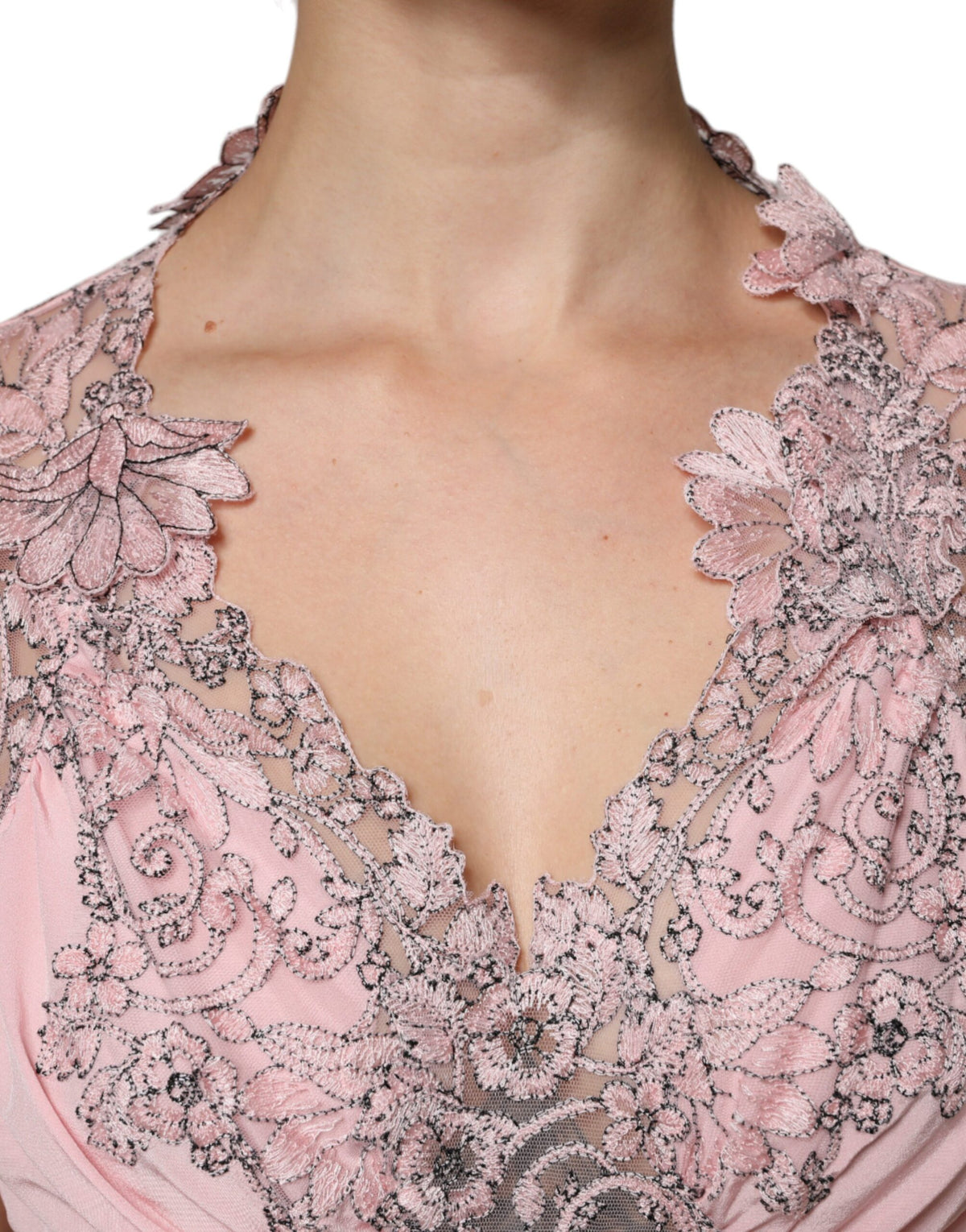 Ermanno Scervino Pink Floral Lace Short Sleeves V-neck Midi Women's Dress
