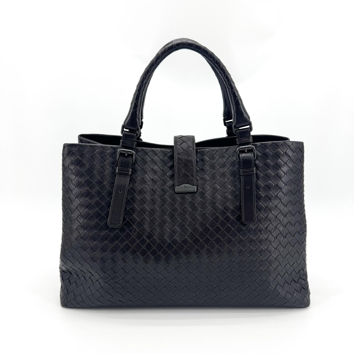 Bottega Veneta Capri Intrecciato Nappa Black Leather Tote Bag Bag (Pre-Owned)