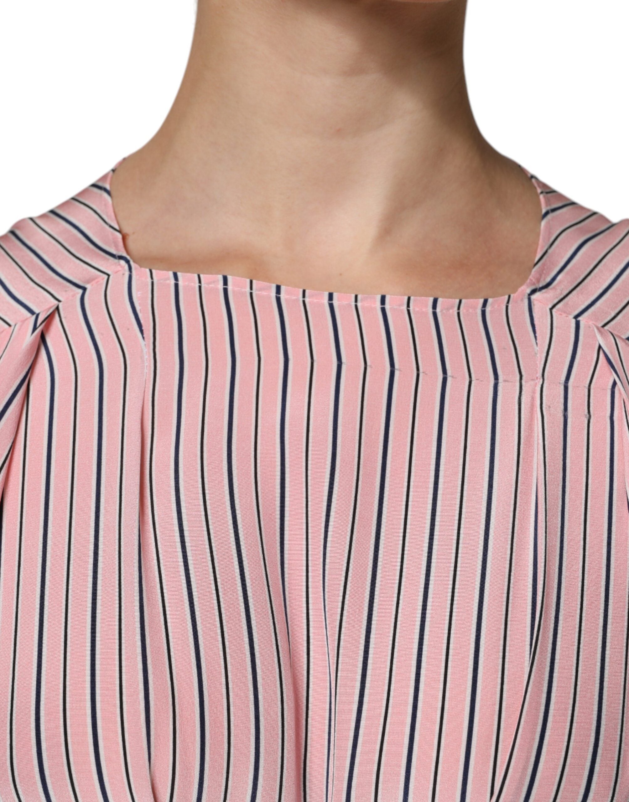 Ermanno Scervino Pink Stripes Silk Long Sleeves Midi Women's Dress (Pre-Owned)