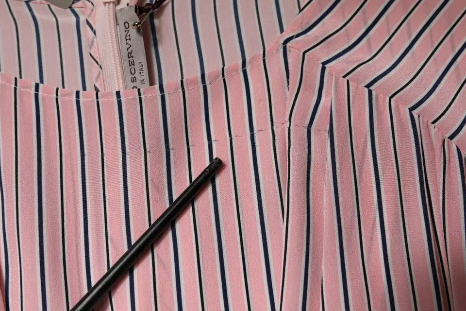 Ermanno Scervino Pink Stripes Silk Long Sleeves Midi Women's Dress (Pre-Owned)