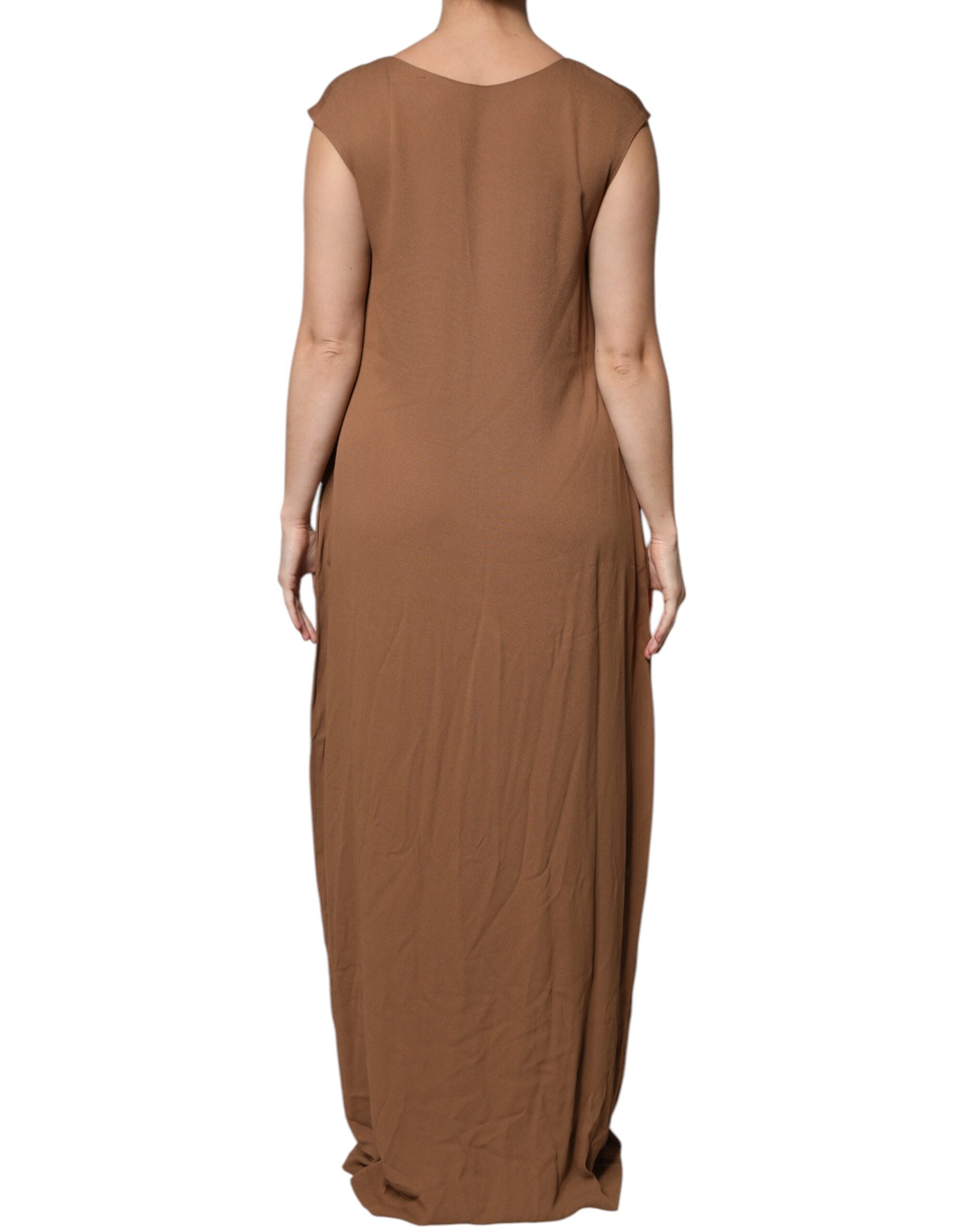 Fabiana Filippi Brown Sleeveless Deep V-neck A-line Long Maxi Women's Dress (Pre-Owned)