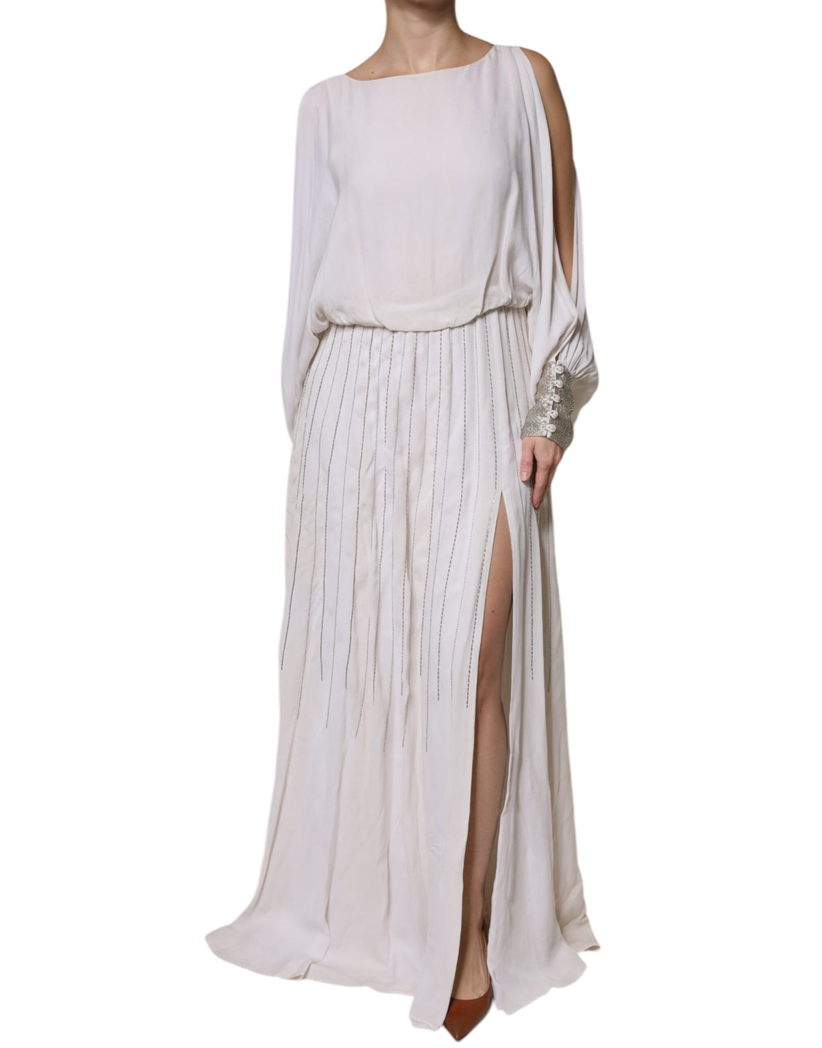 Christian Pellizzari Off White Embellished Long Maxi Women's Dress (Pre-Owned)