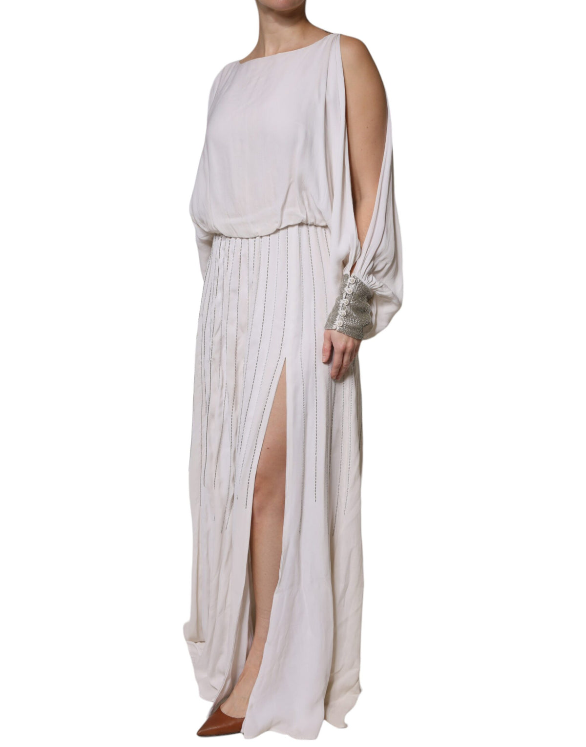 Christian Pellizzari Off White Embellished Long Maxi Women's Dress (Pre-Owned)