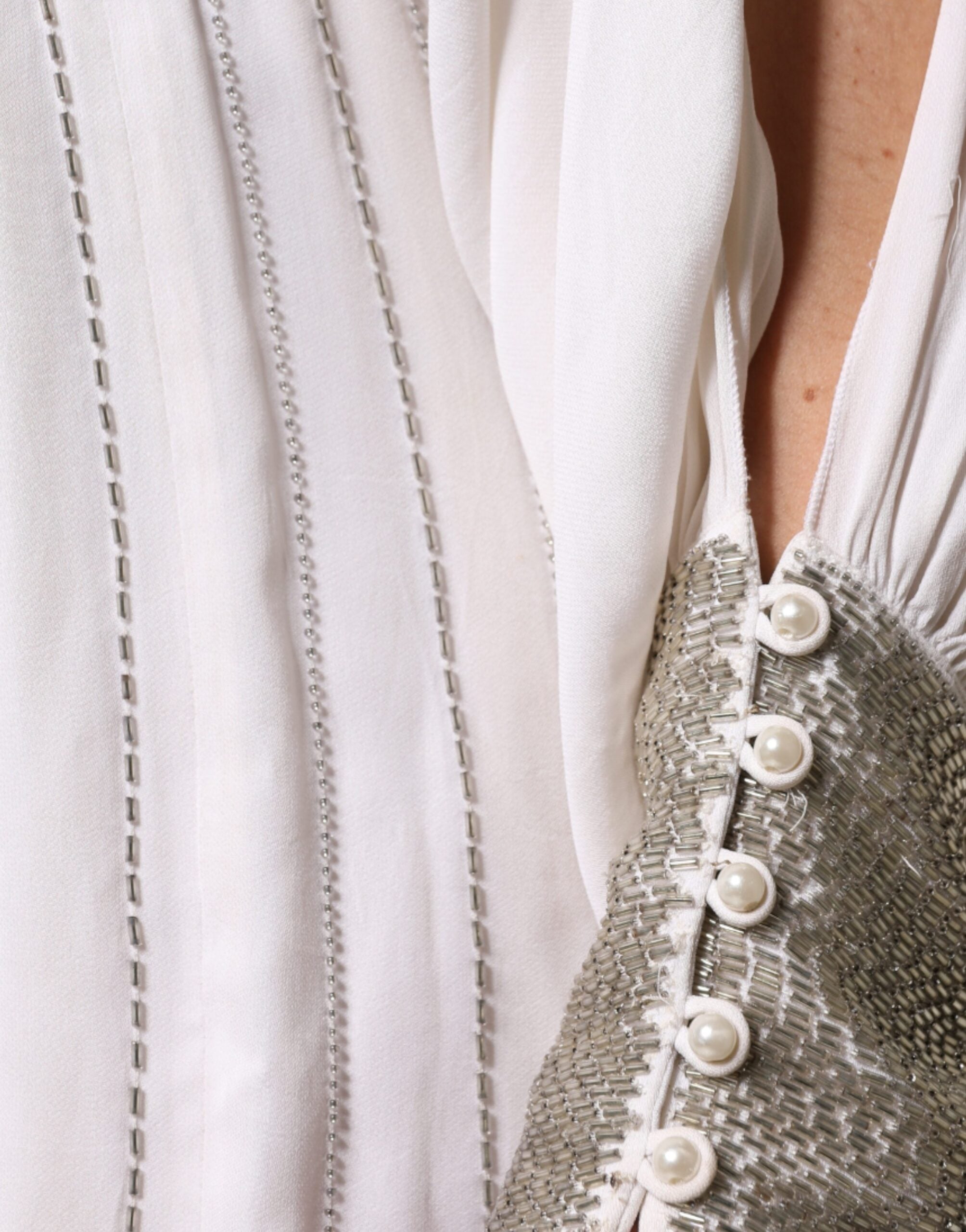 Christian Pellizzari Off White Embellished Long Maxi Women's Dress (Pre-Owned)