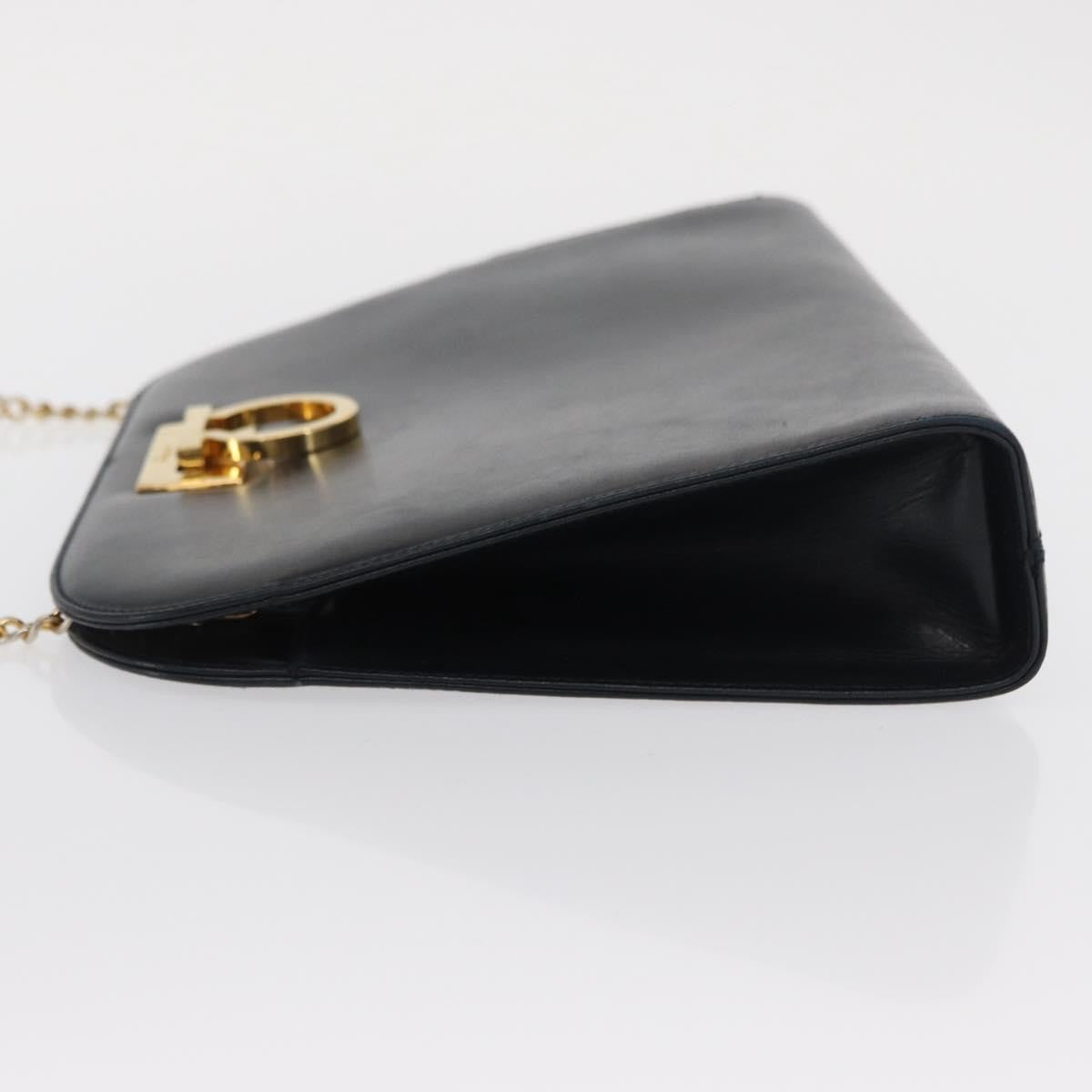 Salvatore Ferragamo Vintage Gancini Chain Leather Navy Leather Shoulder Bag Bag (Pre-Owned)