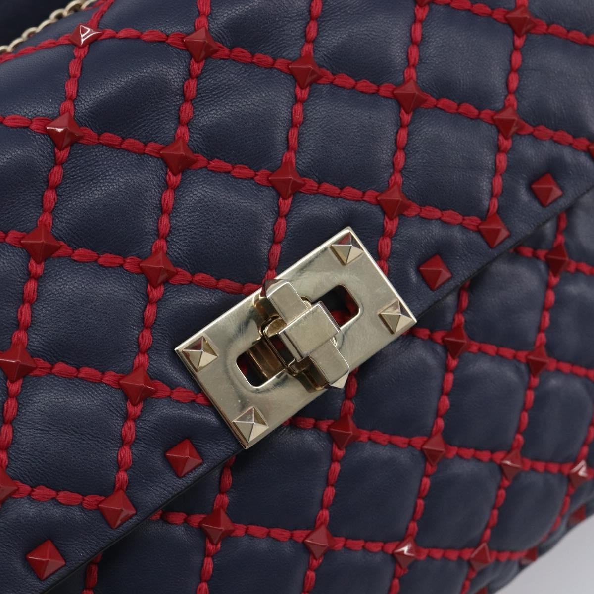 Valentino Garavani Rockstud Spike Flap Quilted Leather Navy Leather Shoulder Bag Bag (Pre-Owned)