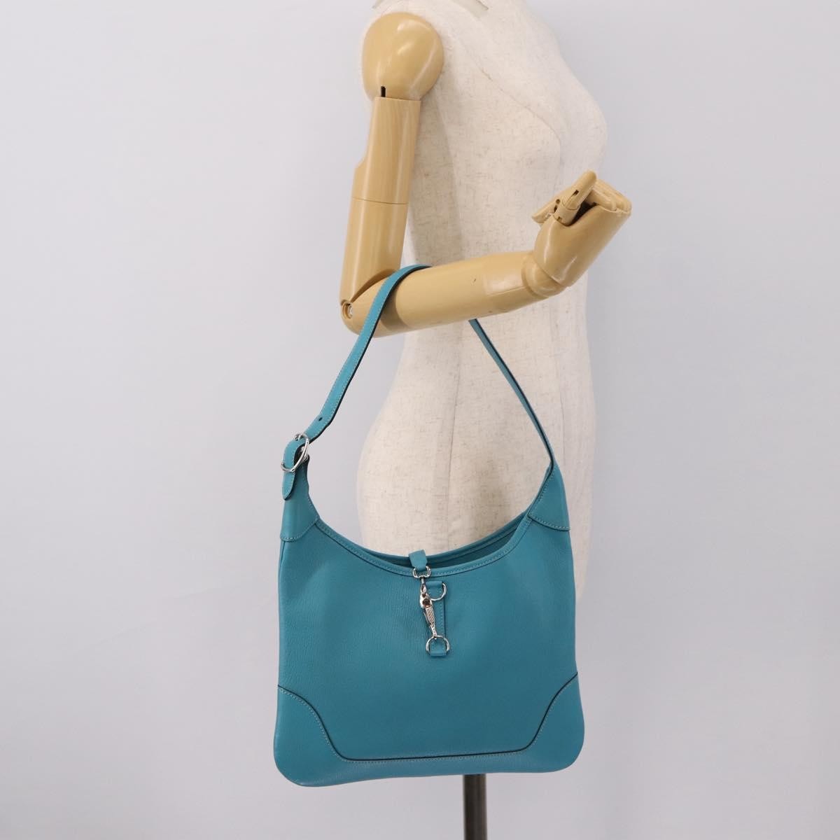Hermes Trim Clemence Blue Leather Handbag (Pre-Owned)