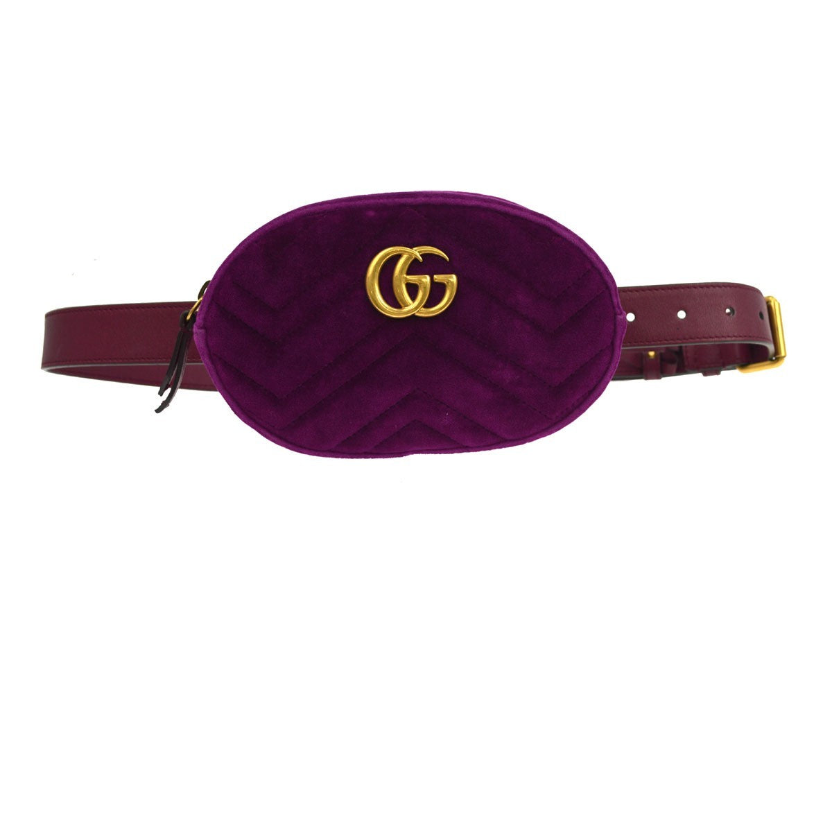 Gucci Gg Marmont Belt Matelasse Velvet Purple Velvet Handbag (Pre-Owned)