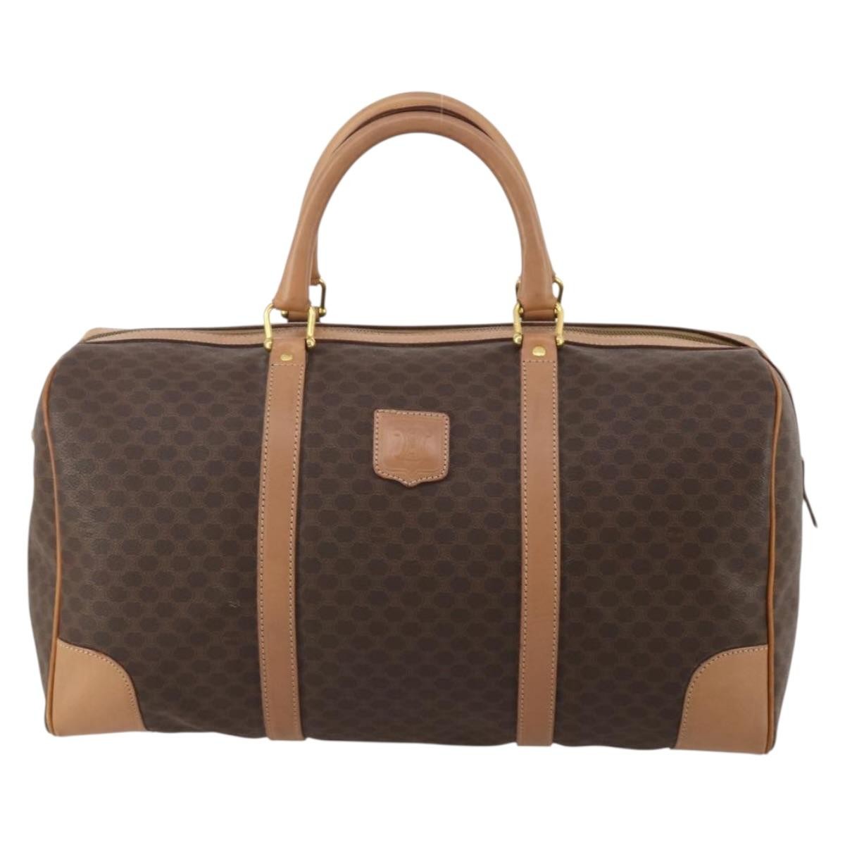 Celine Vintage Duffle Canvas And Leather Brown Canvas Travel Bag Bag (Pre-Owned)