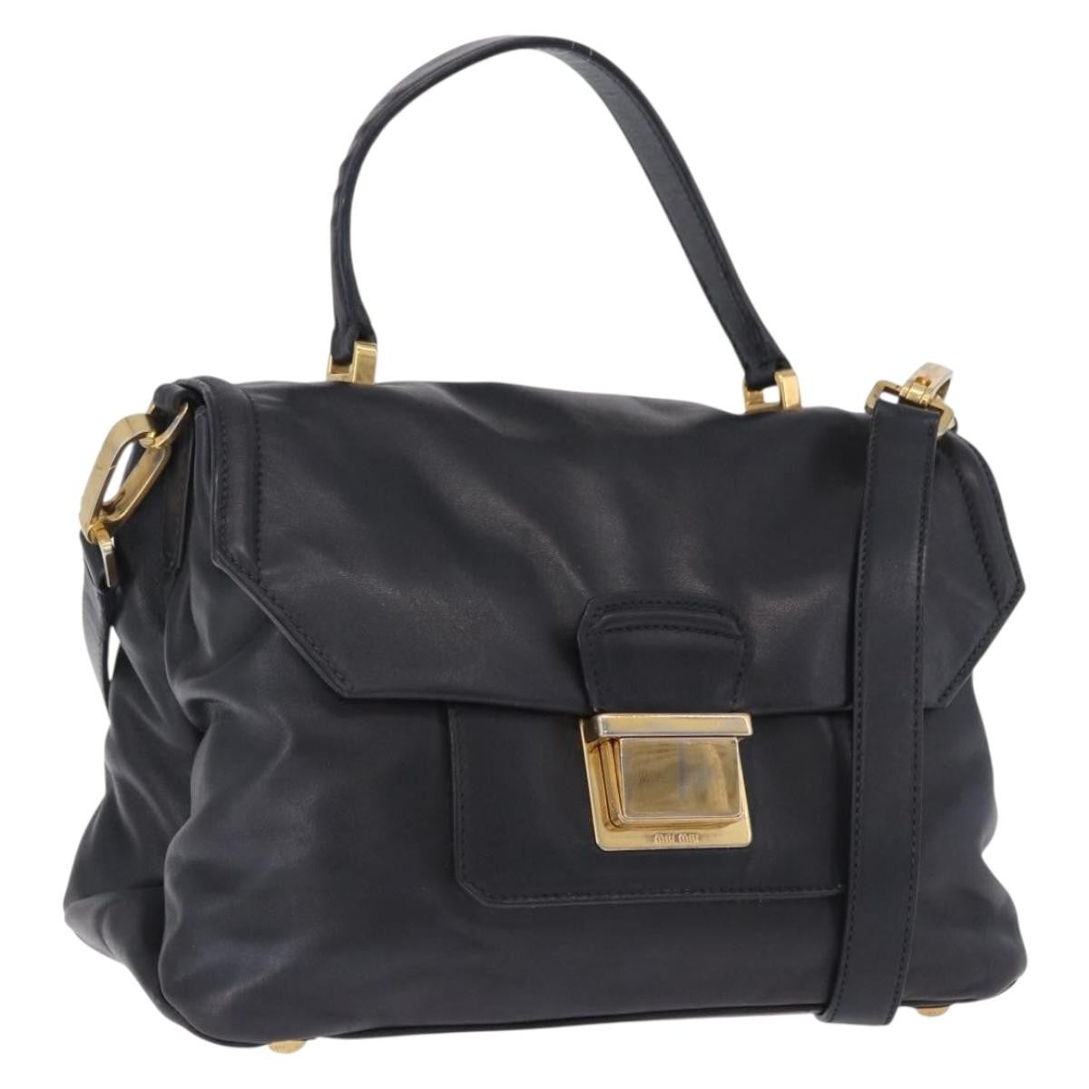 Miu Miu Convertible Flap Top Handle Vitello Soft Black Leather Handbag (Pre-Owned)