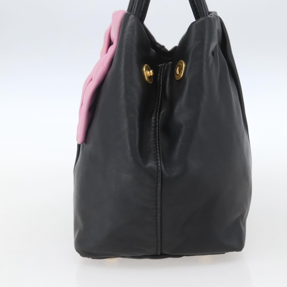Prada Bow Tote Leather Black Leather Tote Bag Bag (Pre-Owned)