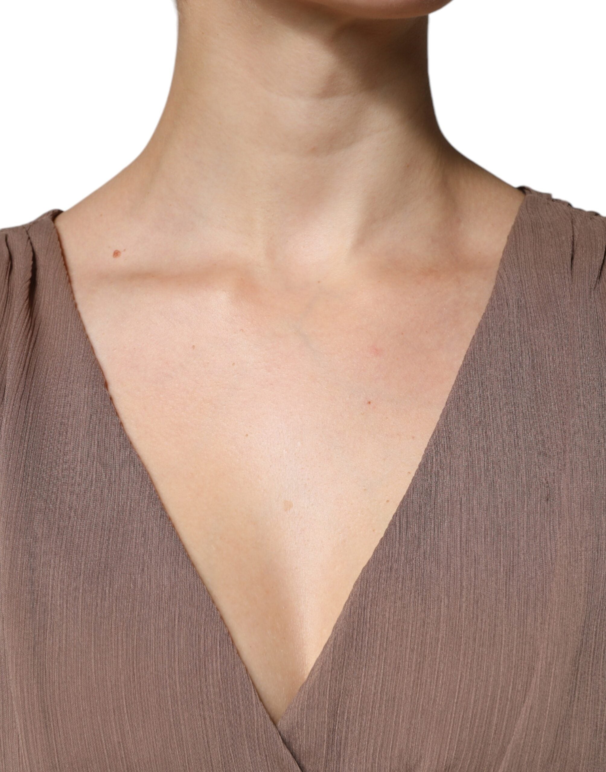 Peserico Brown Sleeveless Deep V-neck A-line Long Maxi Women's Dress (Pre-Owned)