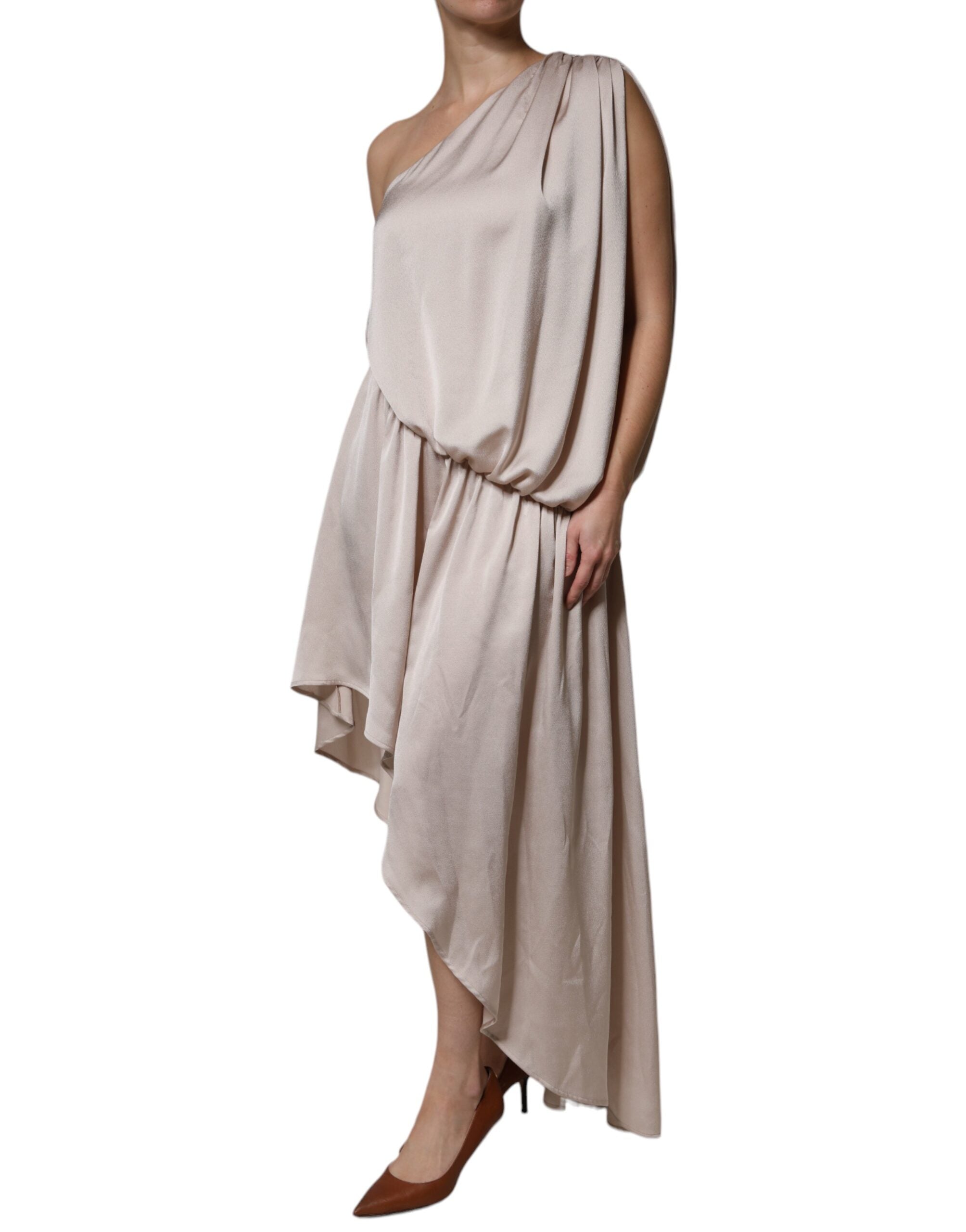 Christian Pellizzari Beige One Shoulder Asymmetric Drape Women's Dress (Pre-Owned)