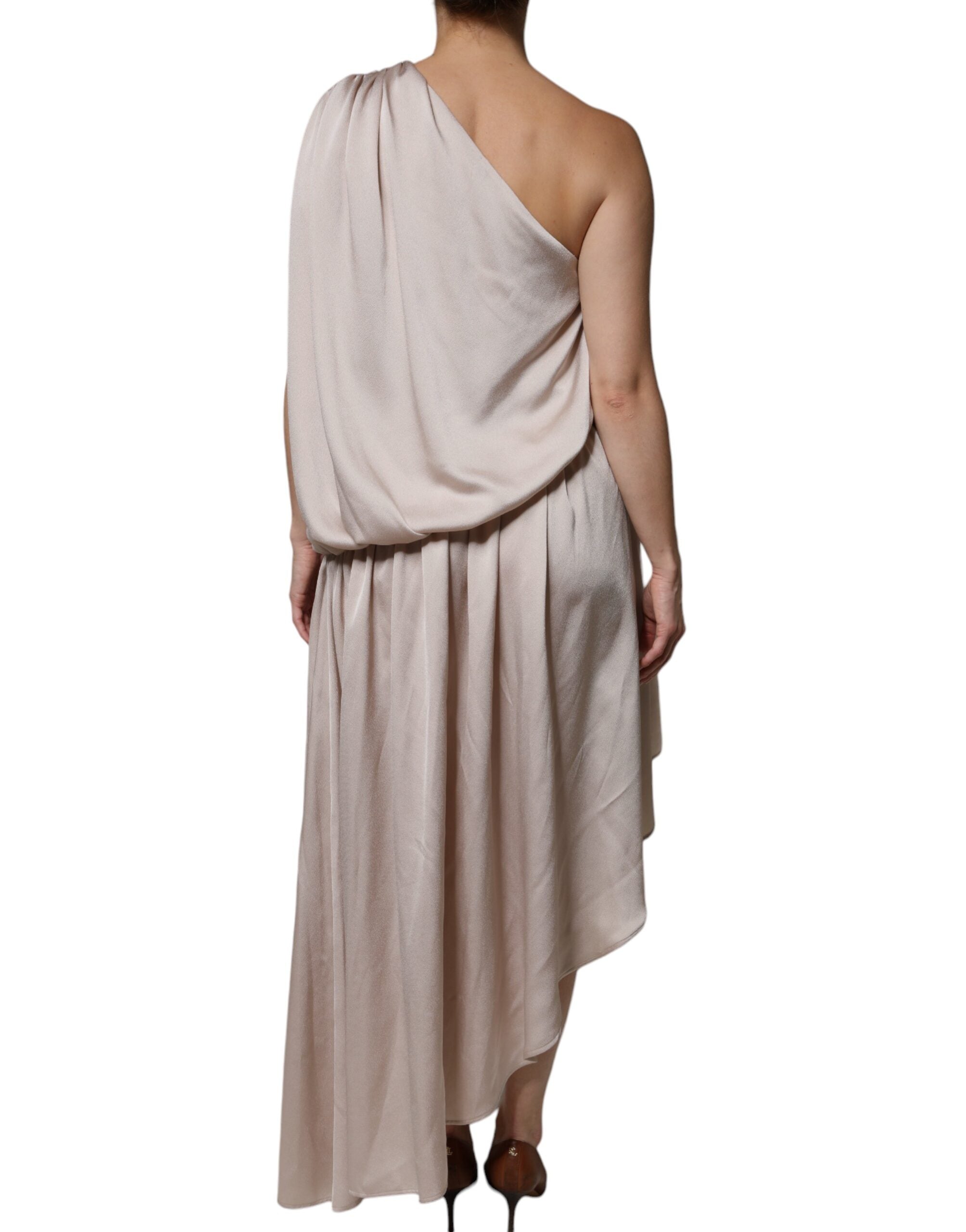 Christian Pellizzari Beige One Shoulder Asymmetric Drape Women's Dress (Pre-Owned)
