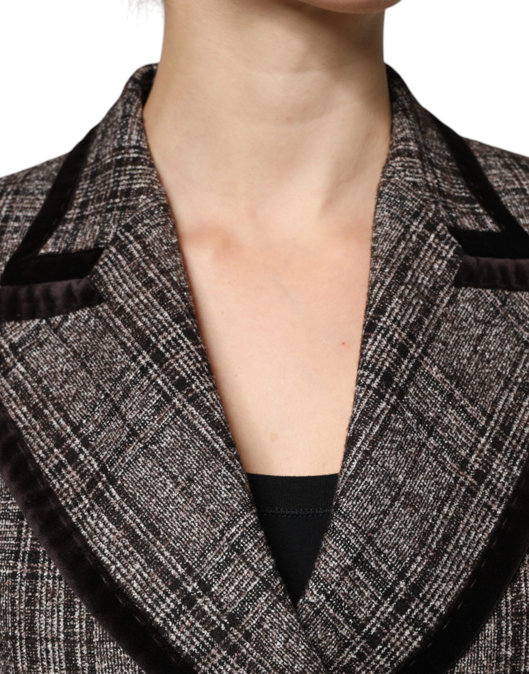 Dolce & Gabbana Brown Plaid Long Sleeve Cropped Coat Women's Jacket
