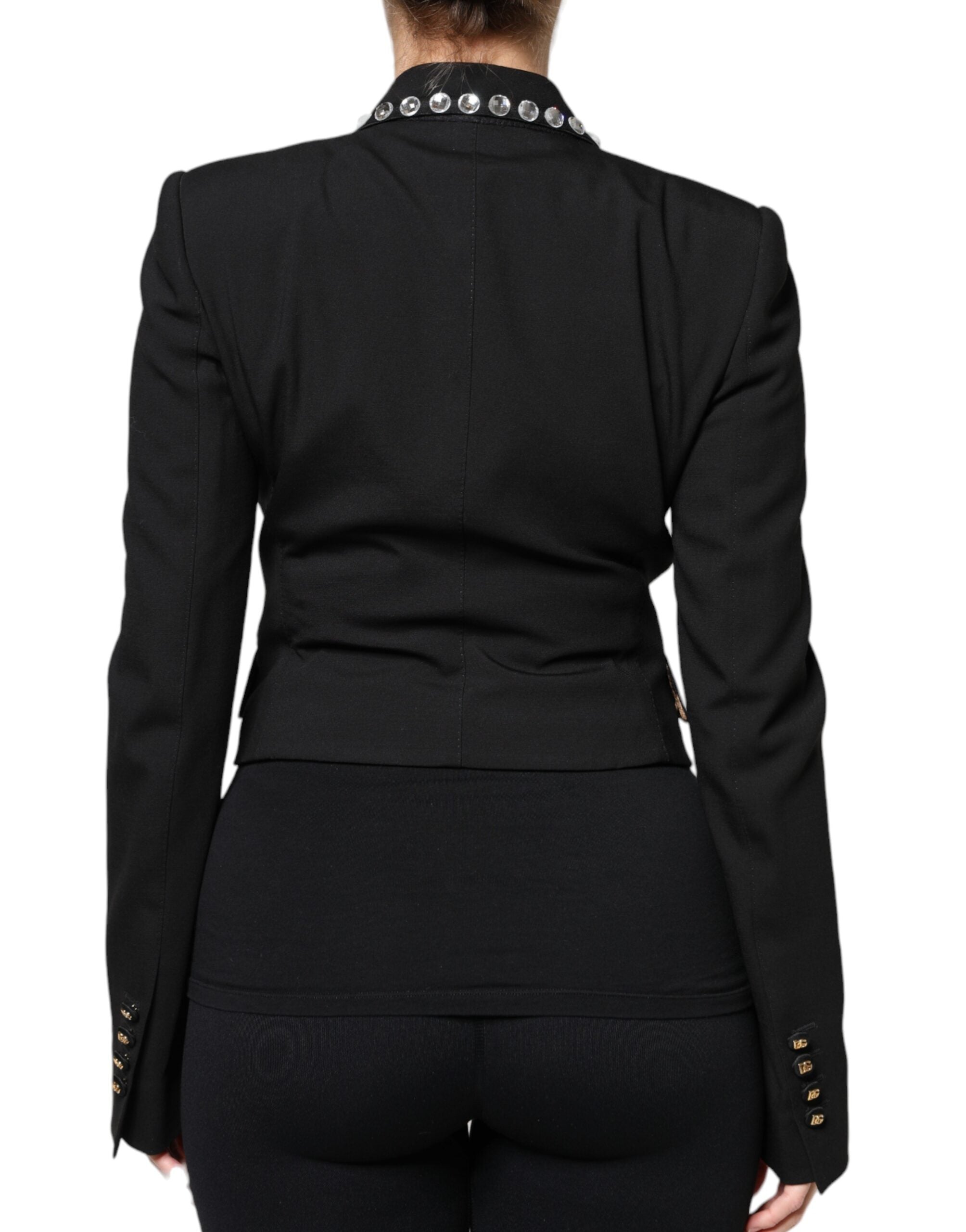 Dolce & Gabbana Black Crystal Double Breasted Blazer Women's Jacket