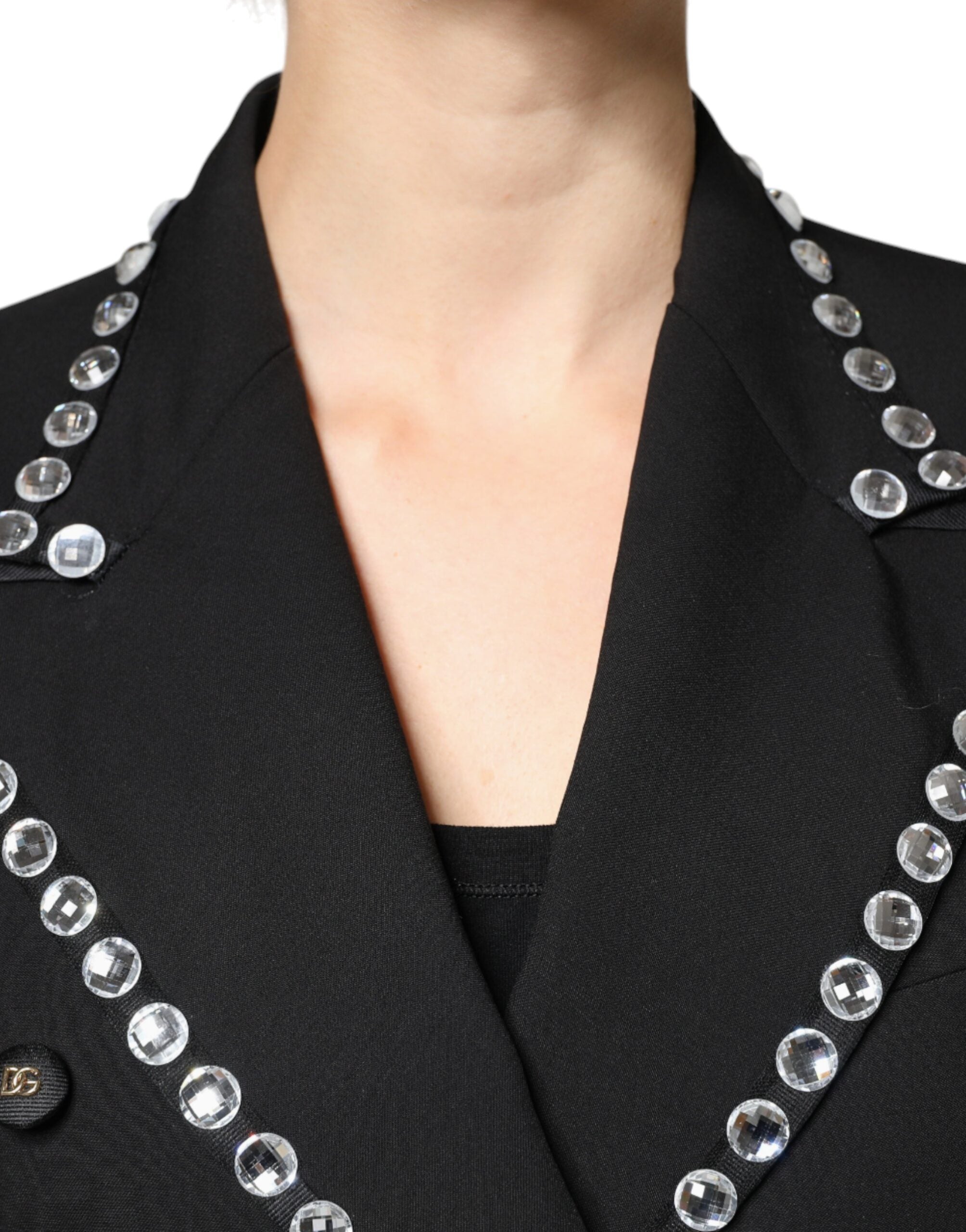 Dolce & Gabbana Black Crystal Double Breasted Blazer Women's Jacket