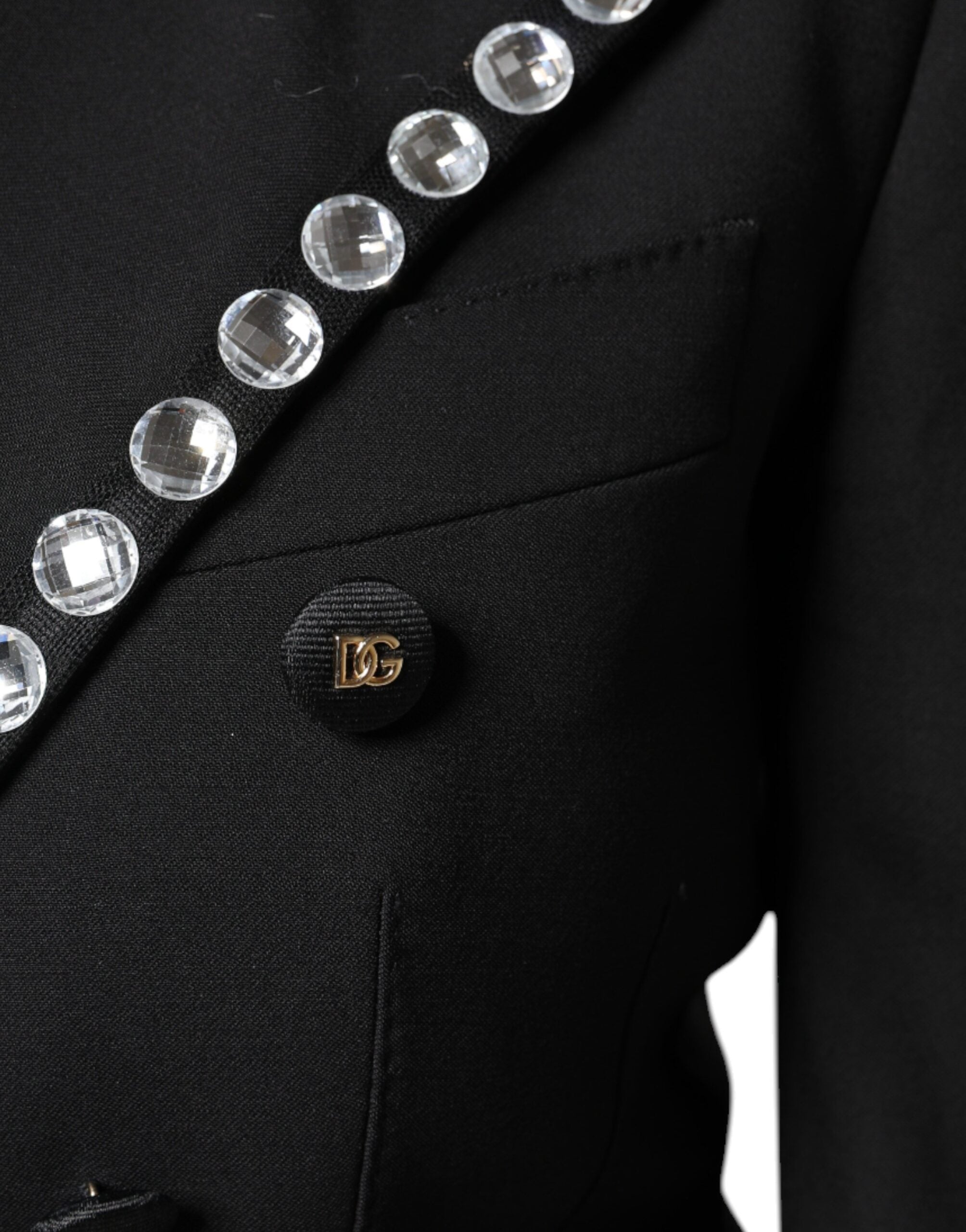 Dolce & Gabbana Black Crystal Double Breasted Blazer Women's Jacket