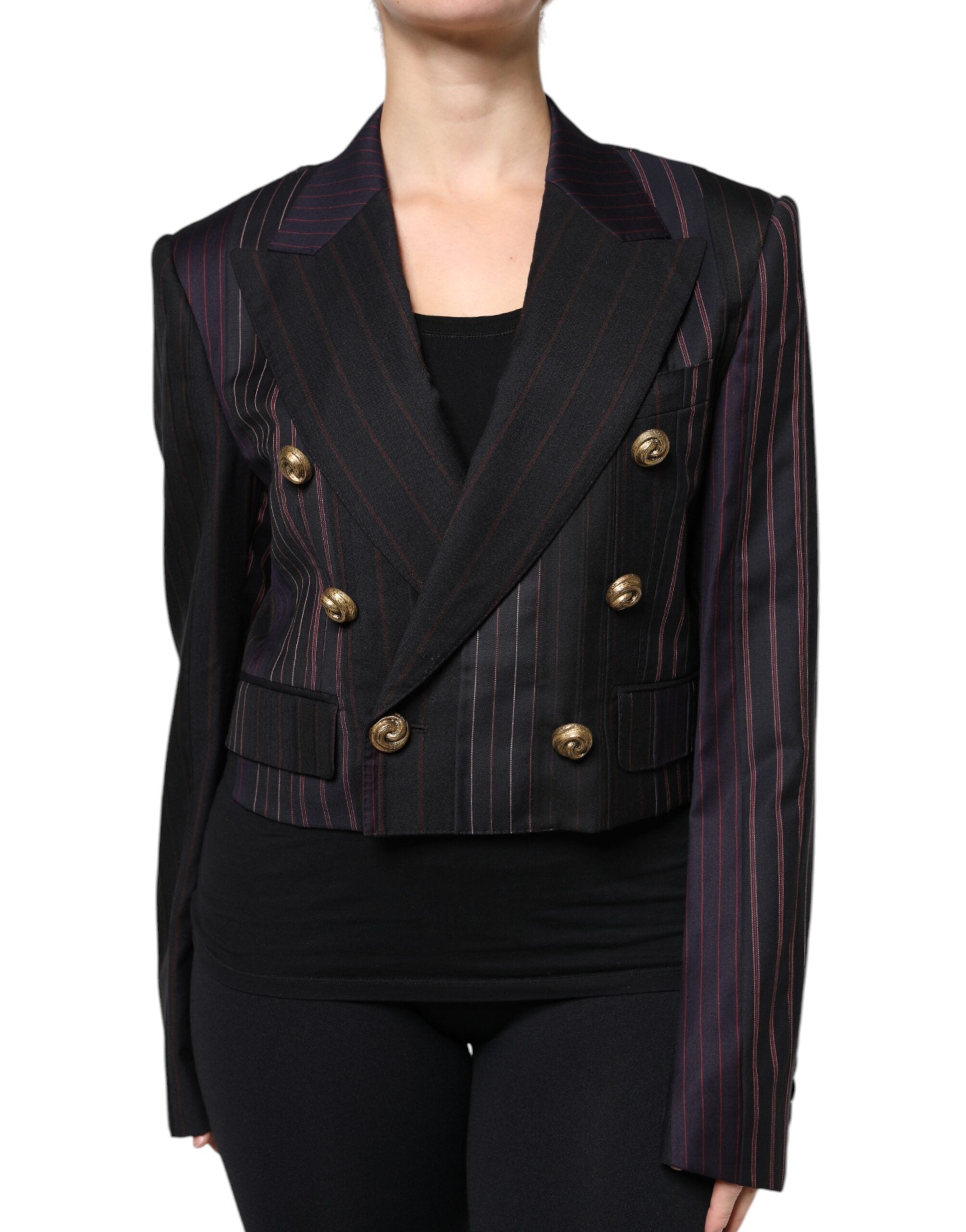 Dolce & Gabbana Multicolor Stripes Wool Cropped Blazer Coat Women's Jacket (Pre-Owned)