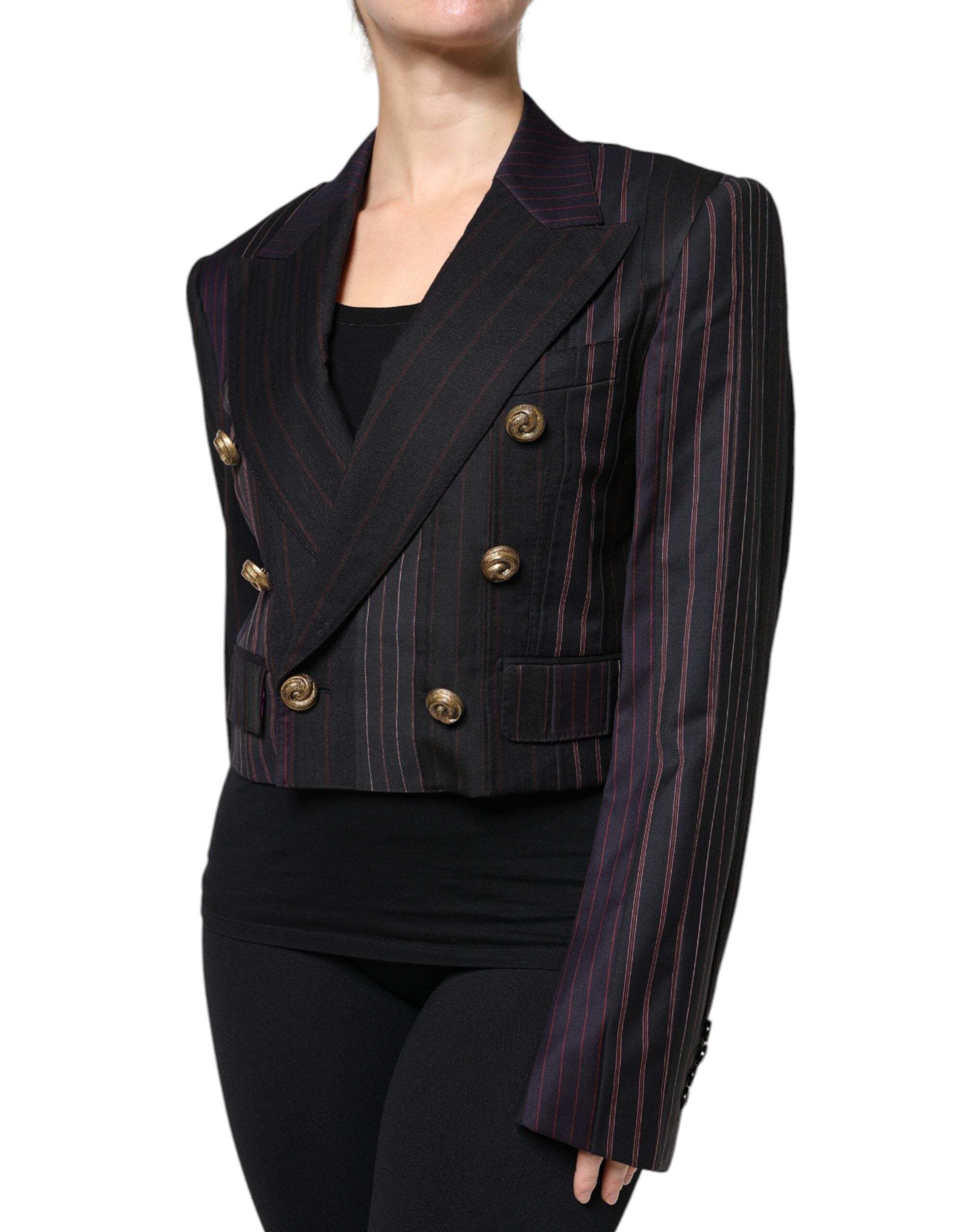 Dolce & Gabbana Multicolor Stripes Wool Cropped Blazer Coat Women's Jacket (Pre-Owned)