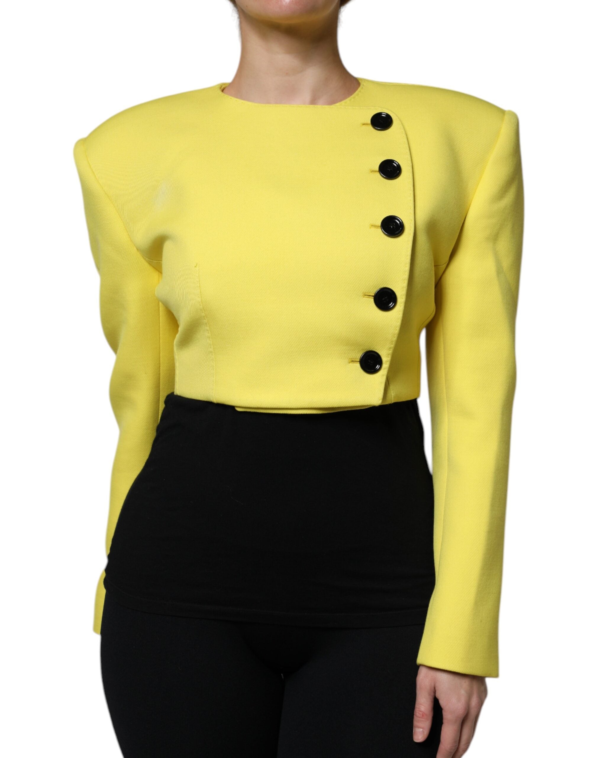 Dolce & Gabbana Lemon Yellow Wool Long Sleeves Cropped Coat Women's Jacket